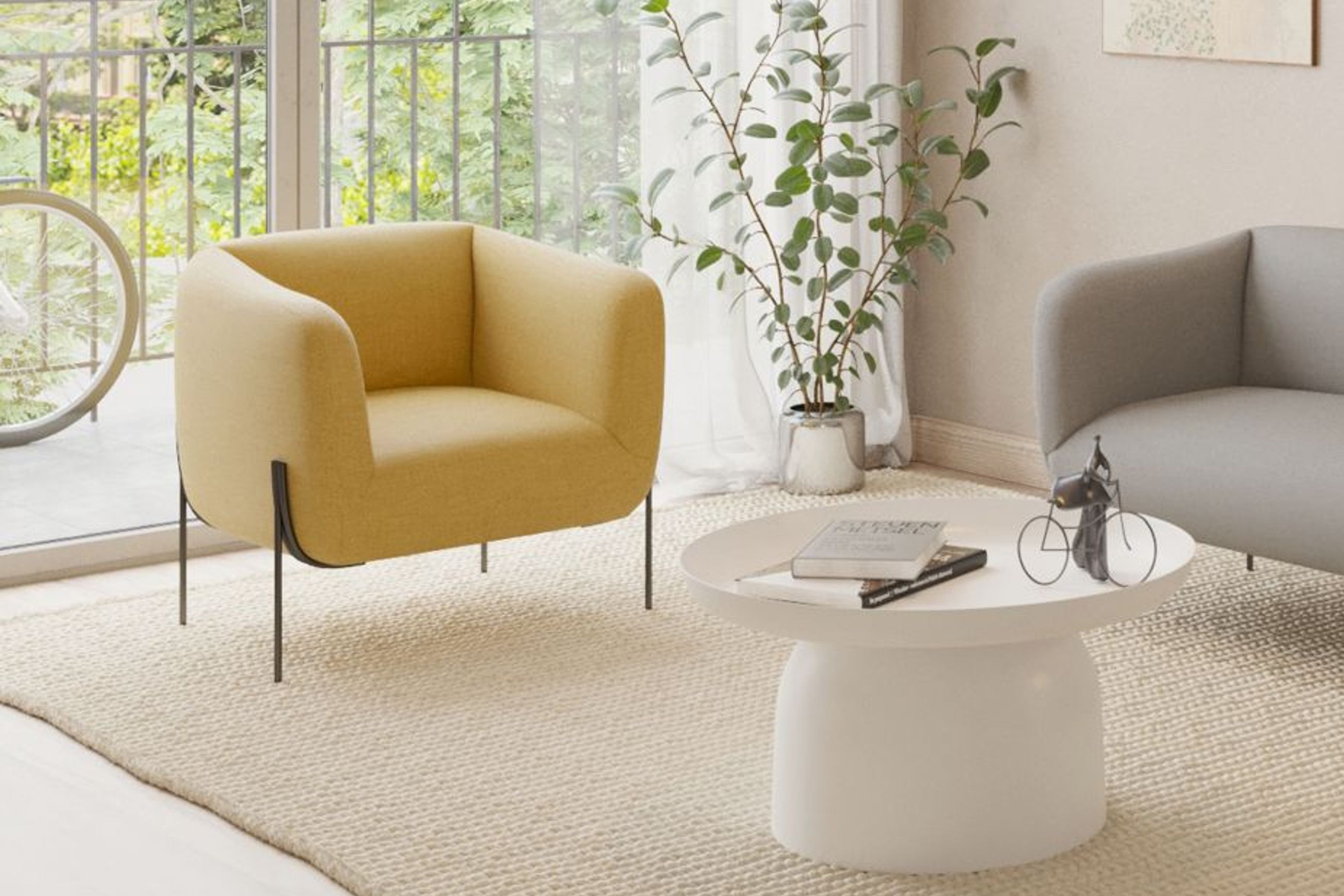 Belle Lounge Chair - Tuscan Yellow - Brushed Matt Gold Legs