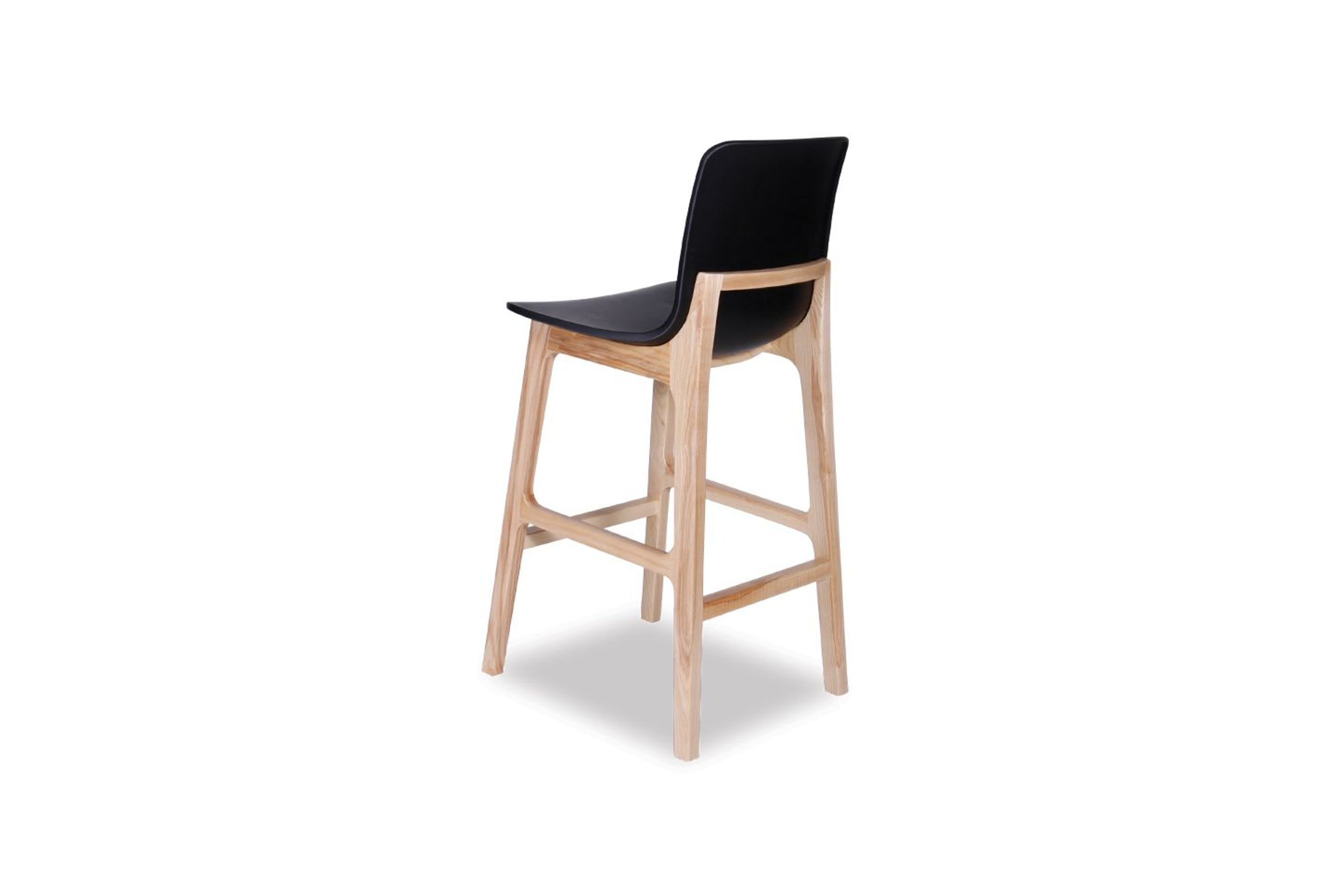 Ara Stool - Natural - Black Shell - Kitchen Bench Seat Height 65cm  - Black Seat - Natural Ash legs