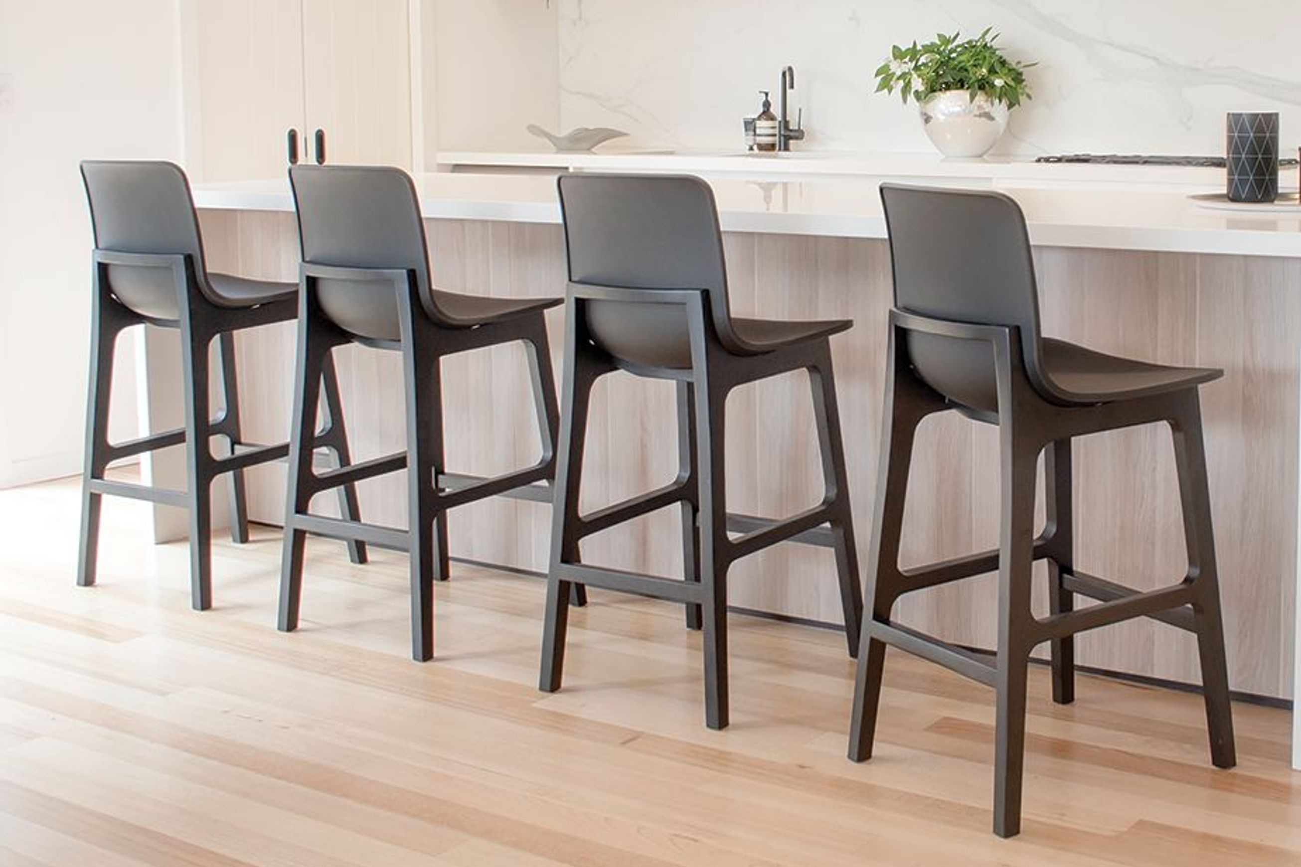 Ara Stool - Black - Black Shell - Bar Bench Seat Height 74cm - Black Seat - Black Ash legs