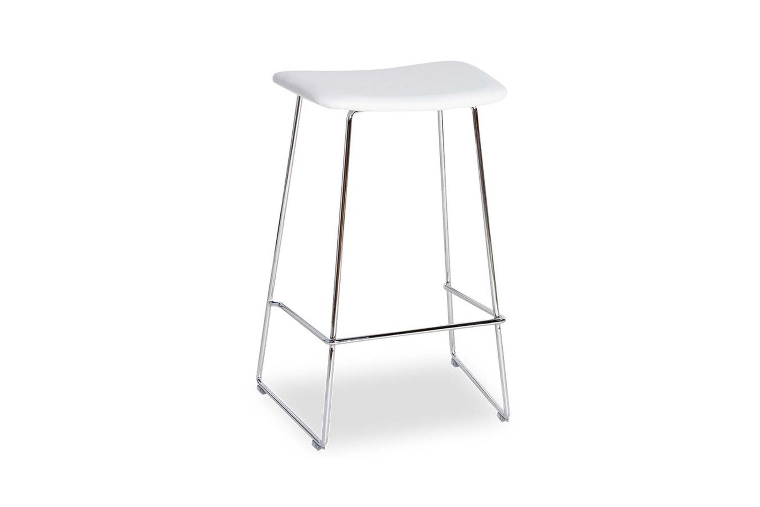 Winnie Stool - Chrome - White Leather - 76cm Bar Height