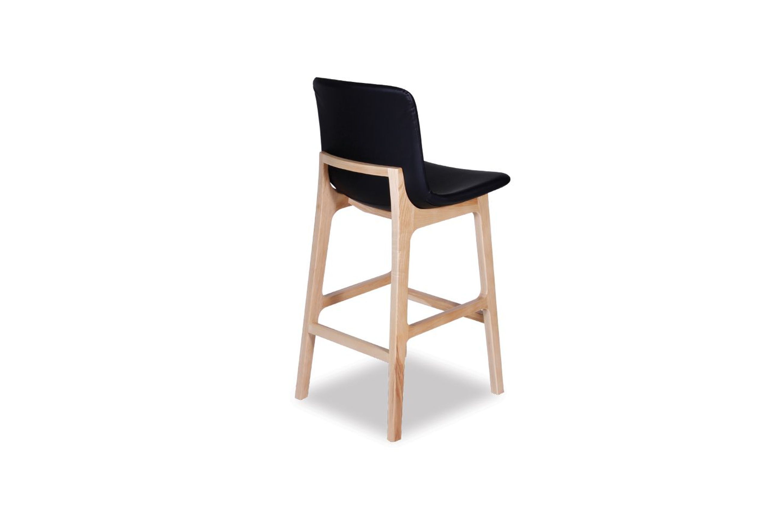 Ara Stool - Natural - Black Pad - Black Padded Seat - Natural Ash legs 66cm Seat height