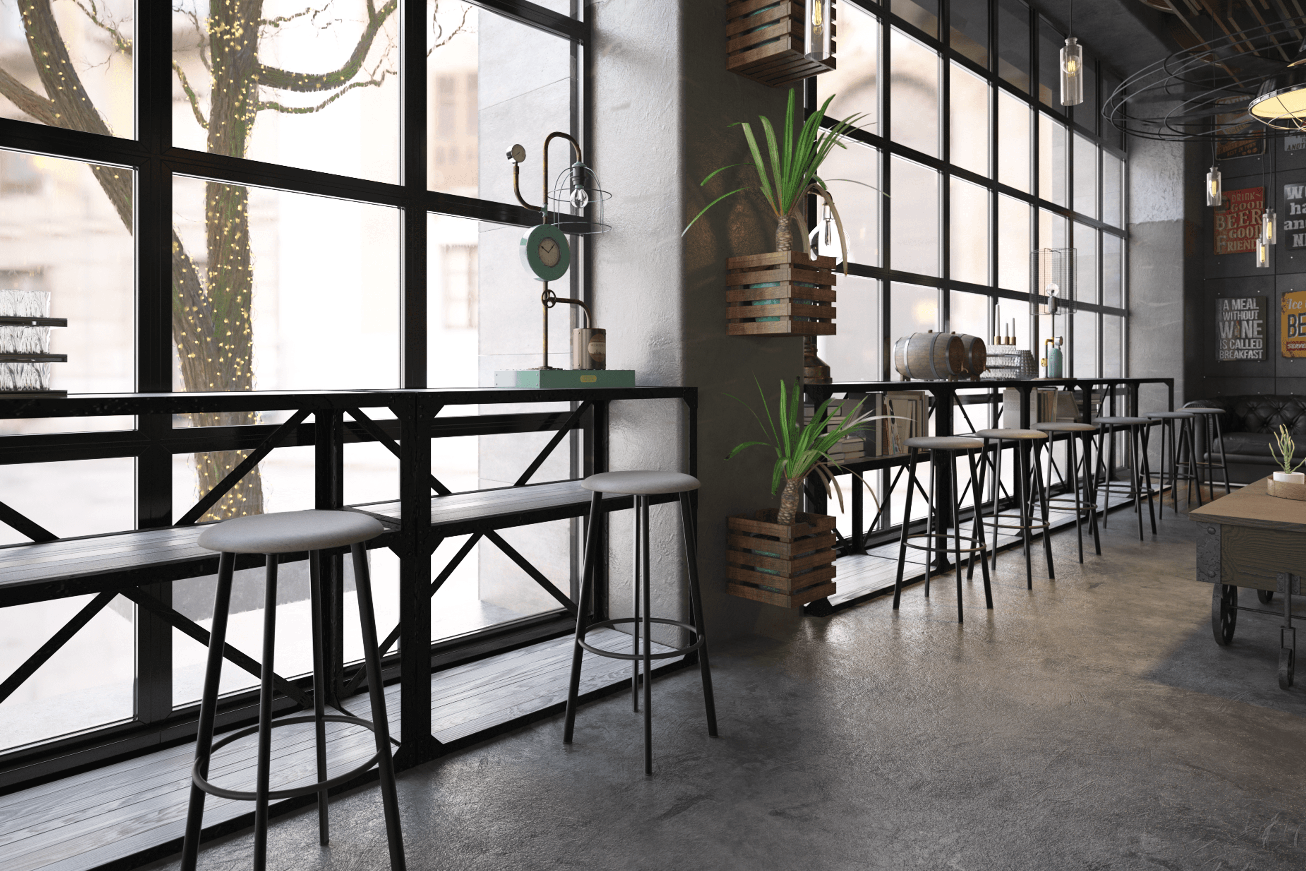 Atlas Bar Stool - Black with Fabric Pad Options