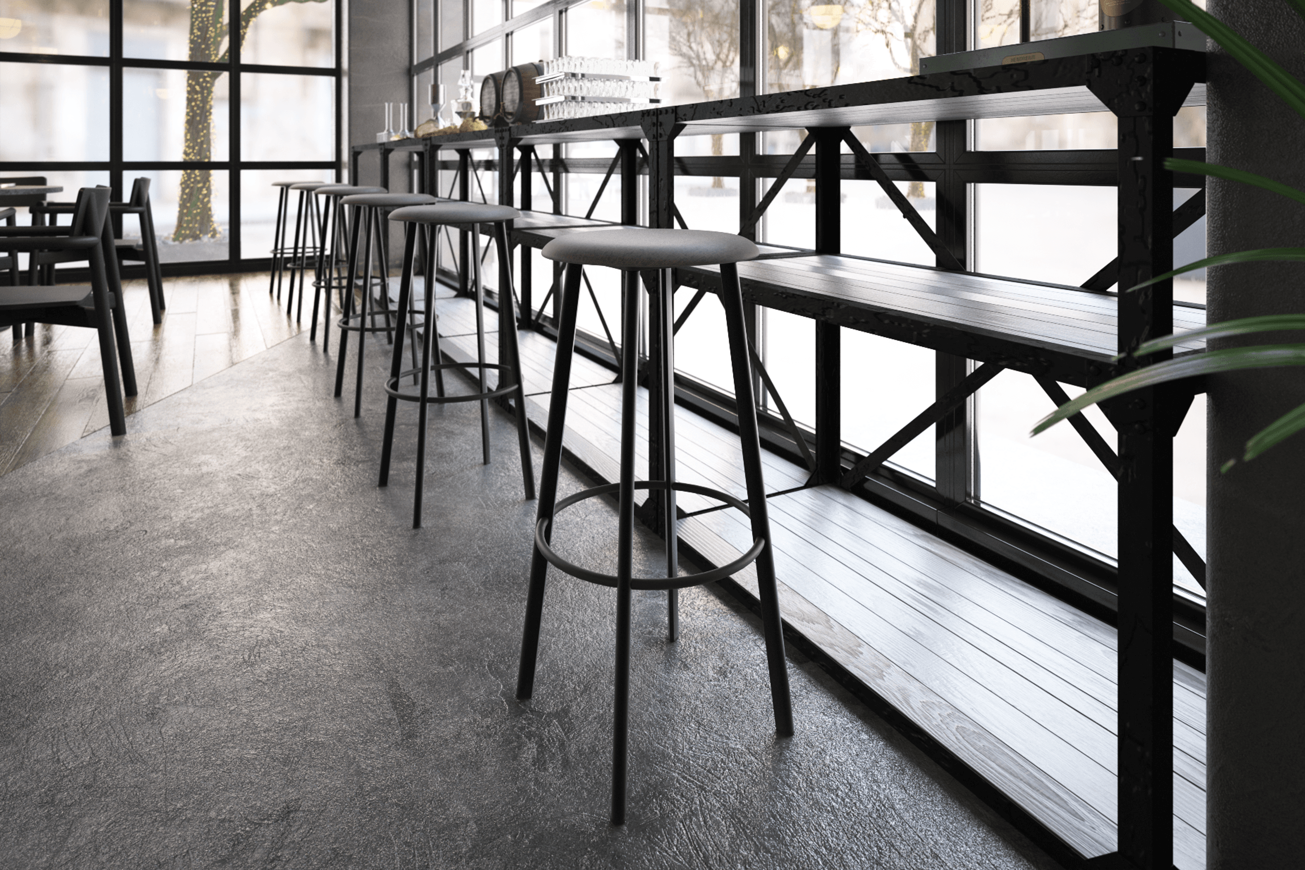 Atlas Bar Stool - Black with Fabric Pad Options