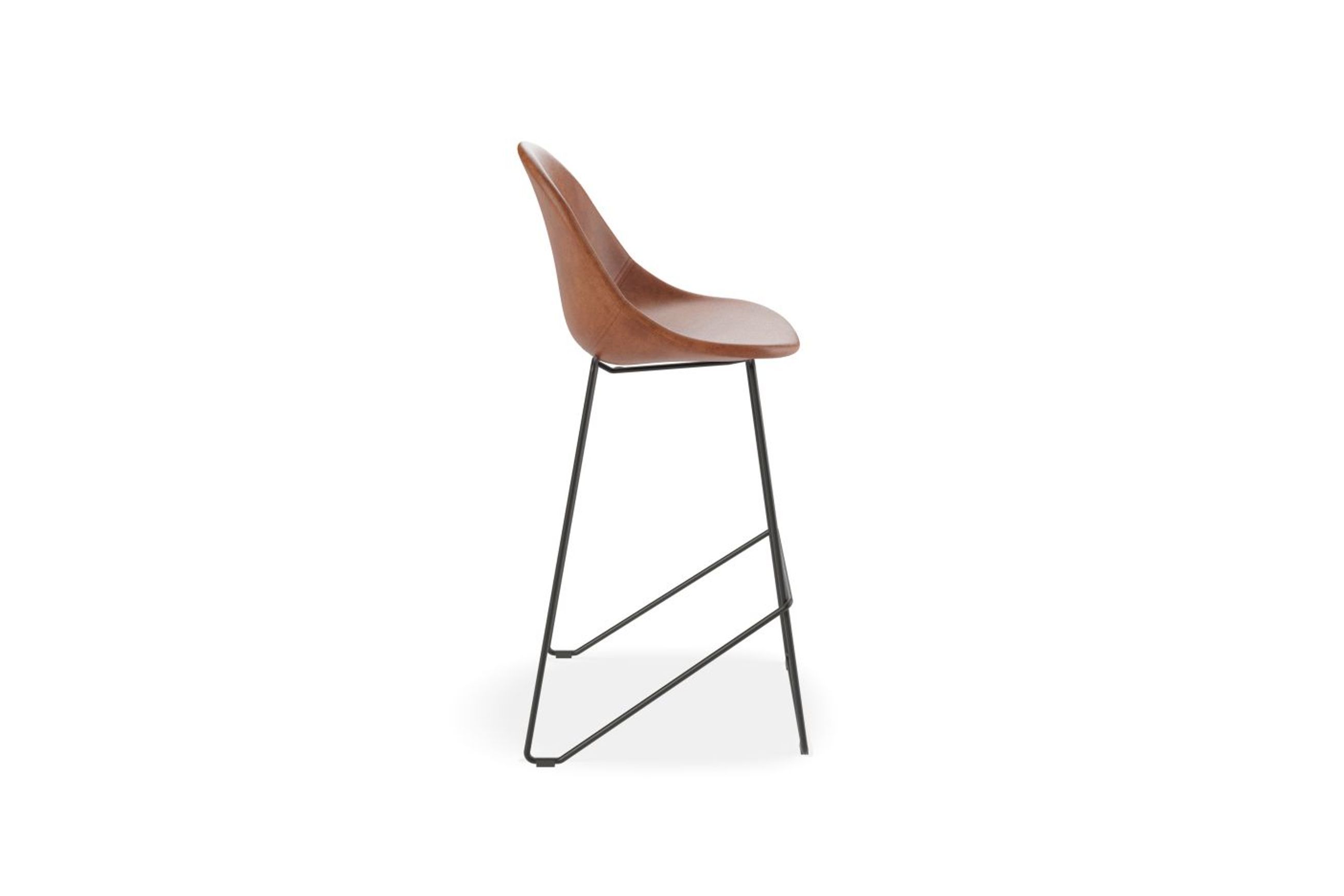 Pebble Stool Brown Upholstered Vintage Seat  - Counter Stool 65cm Seat - Black Base