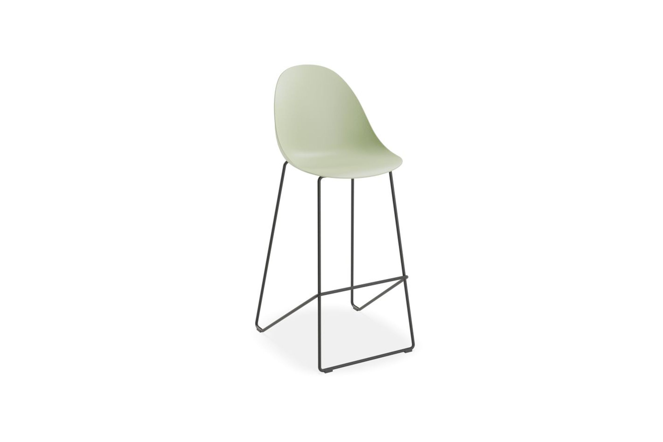 Pebble Mint Green Stool Shell Seat - Counter Stool 65cm Seat - Black Base