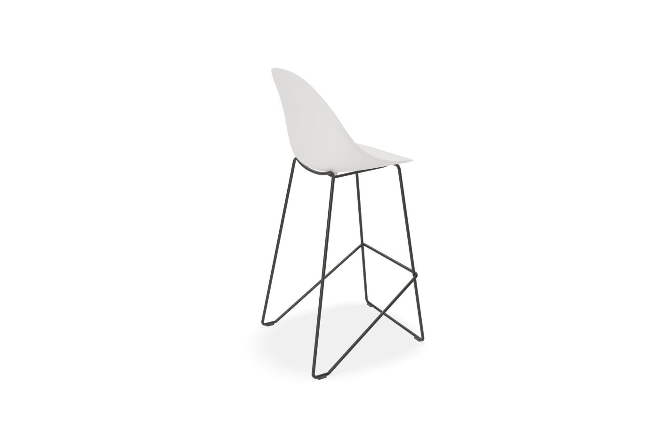 Pebble White Stool Shell Seat - Counter Stool 65cm Seat Height - Black Frame