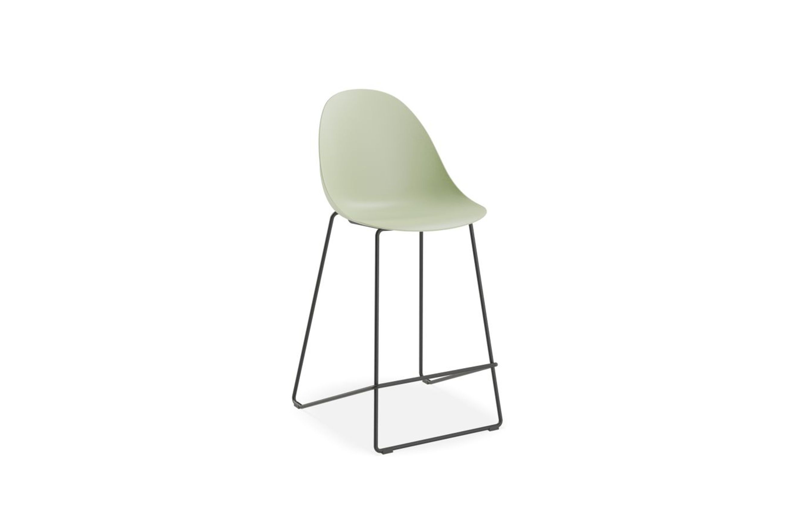 Pebble Mint Green Stool Shell Seat - Counter Stool 65cm Seat - Black Base