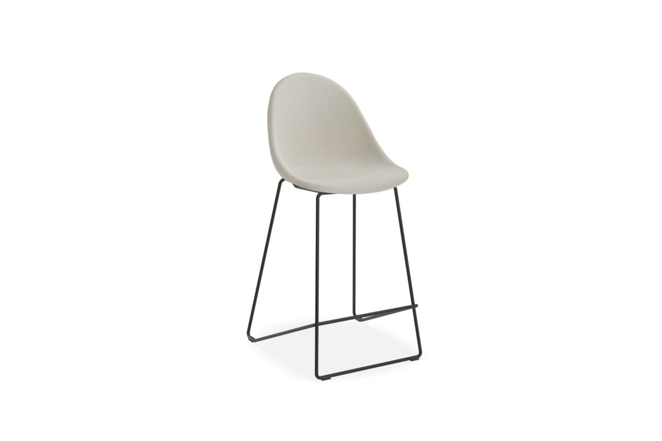 Pebble Fabric Light Grey Upholstered Stool - Bar Stool 75cm Seat - Black Frame