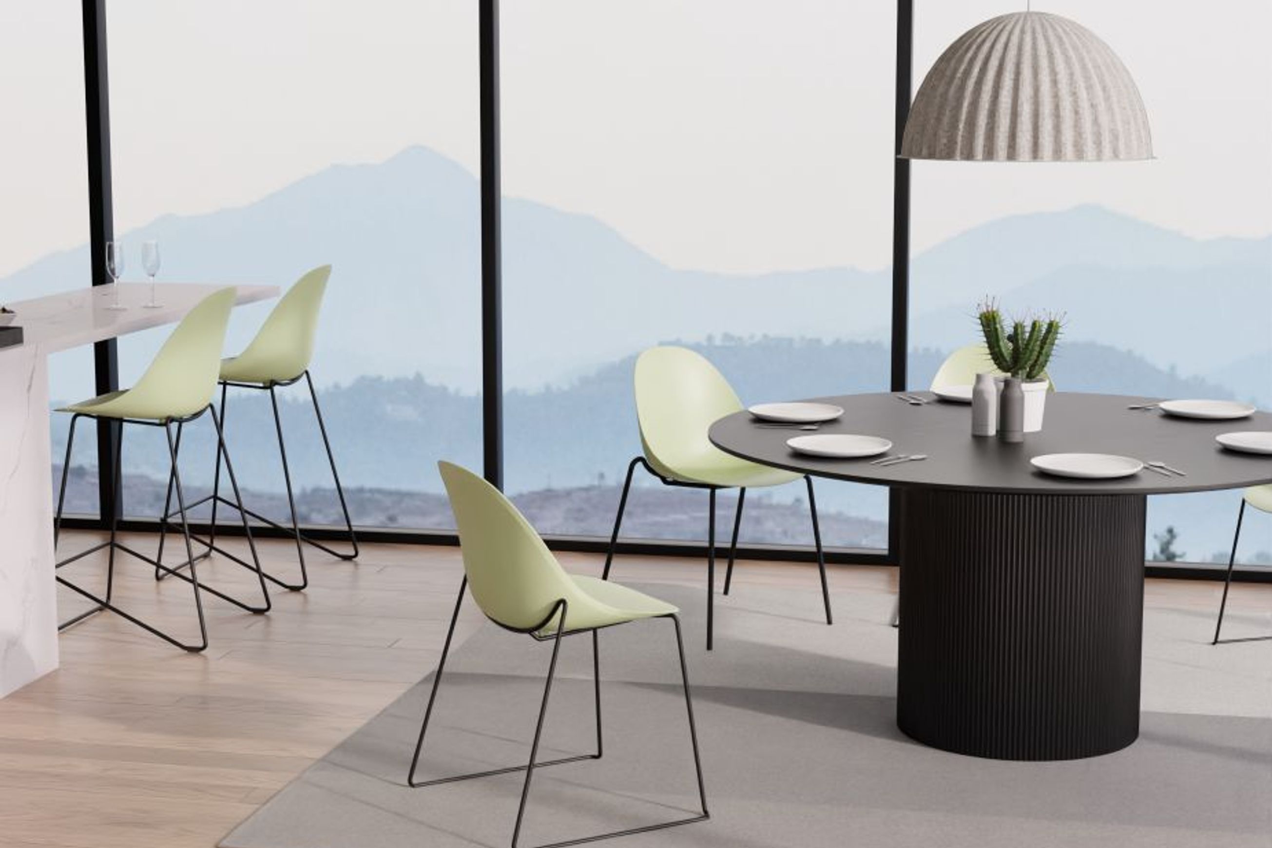 Pebble Mint Green Stool Shell Seat - Counter Stool 65cm Seat - Black Base