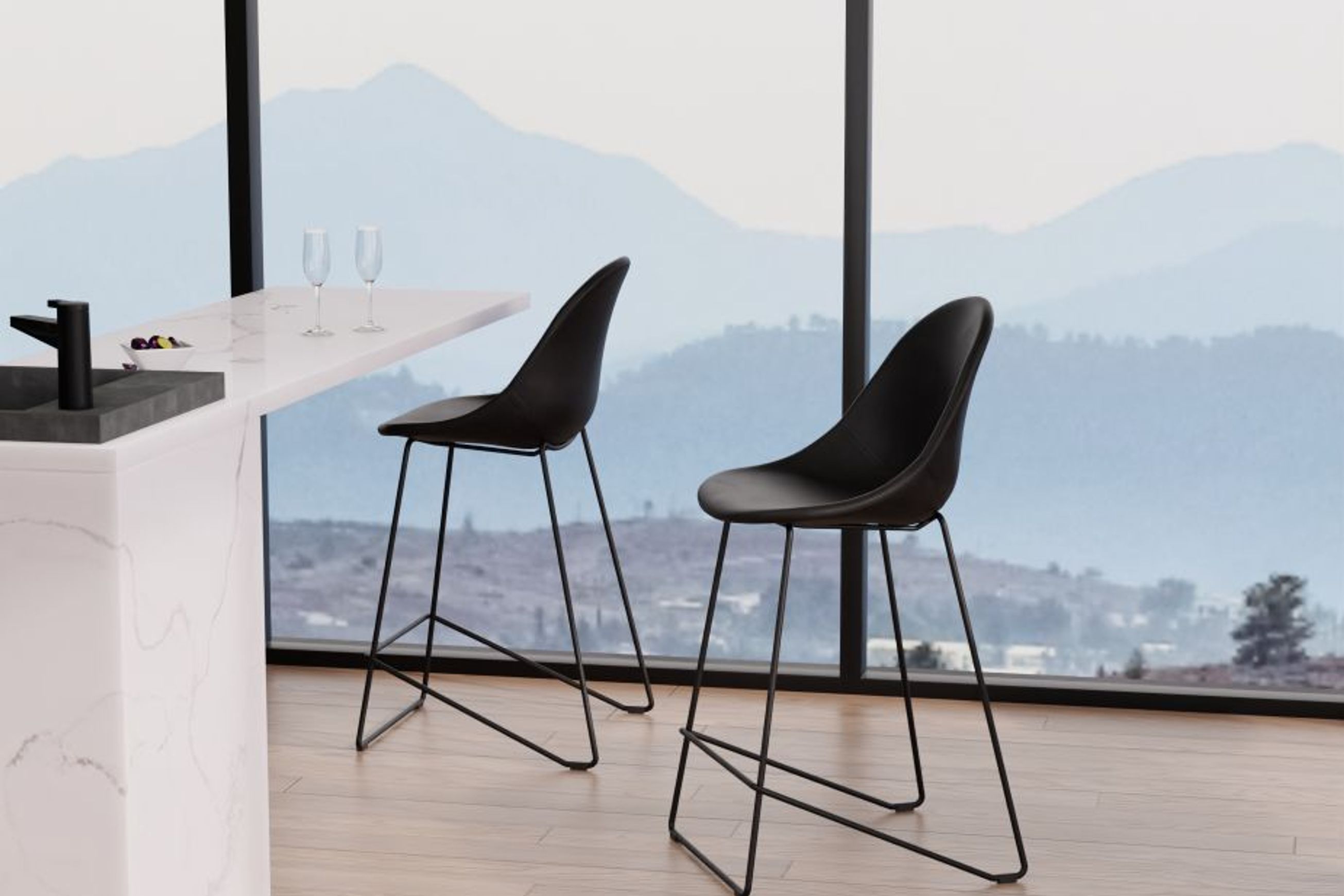 Pebble Stool Black Upholstered Vintage Seat