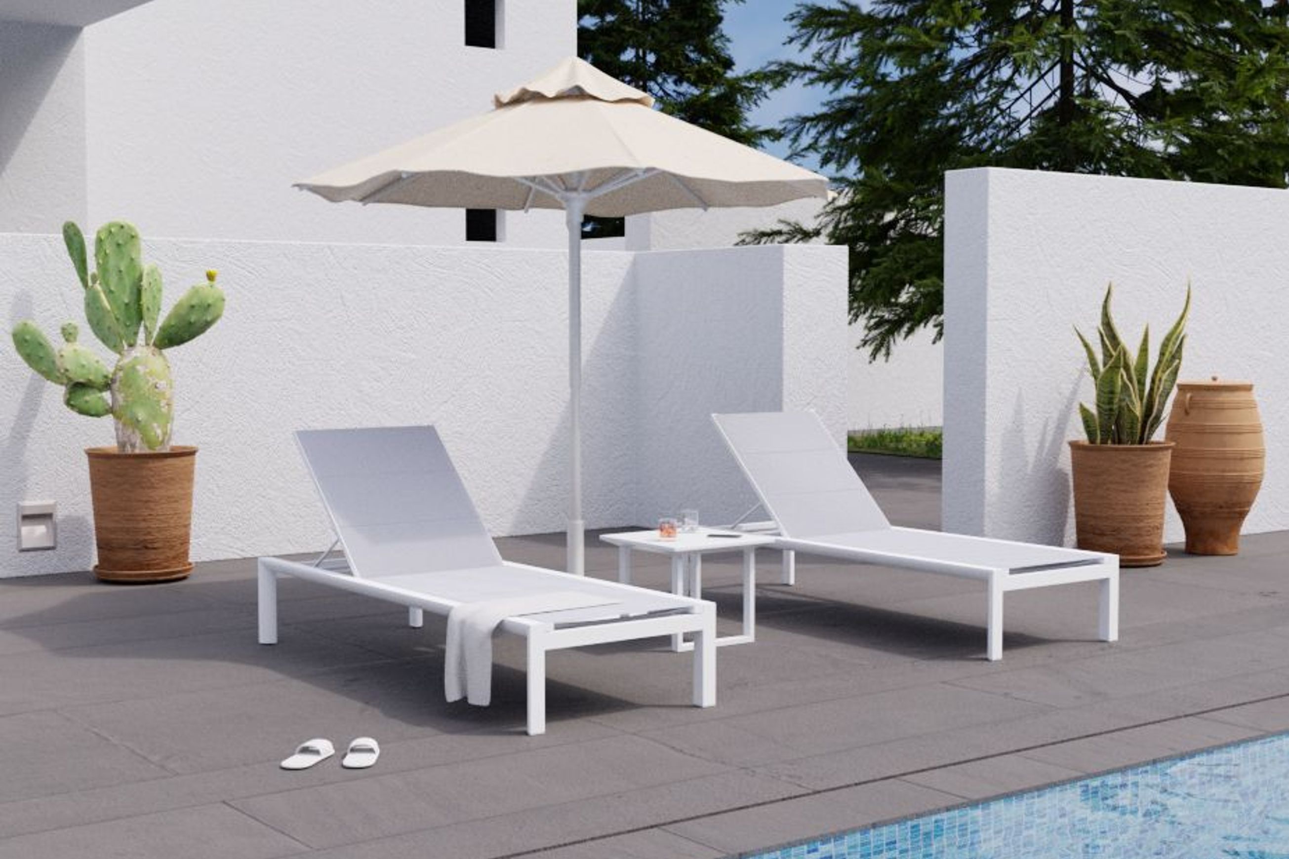 Alvor Sun Lounge - White - Light Grey Mesh