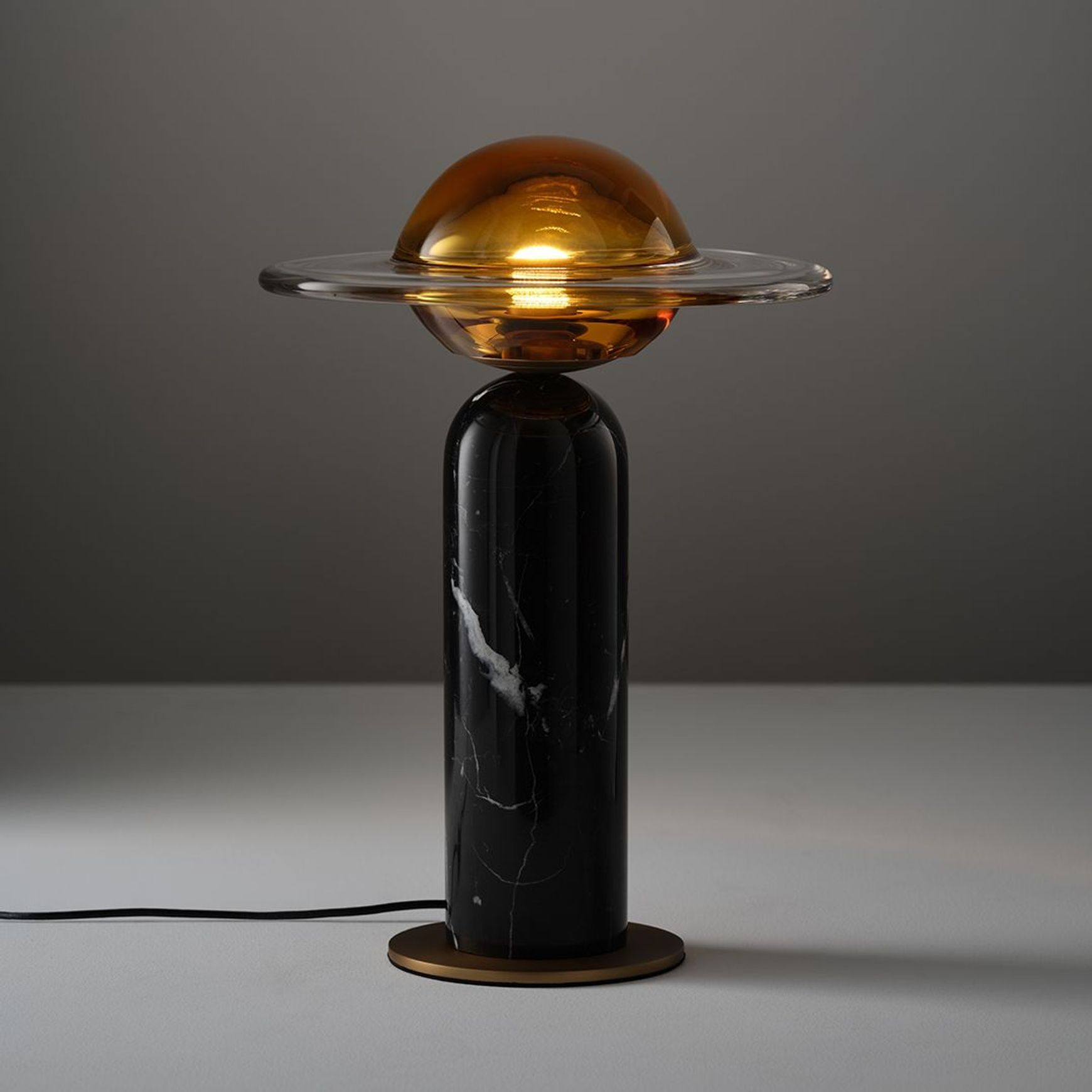 Aqua LED Glass Table Lamp in Black Marble