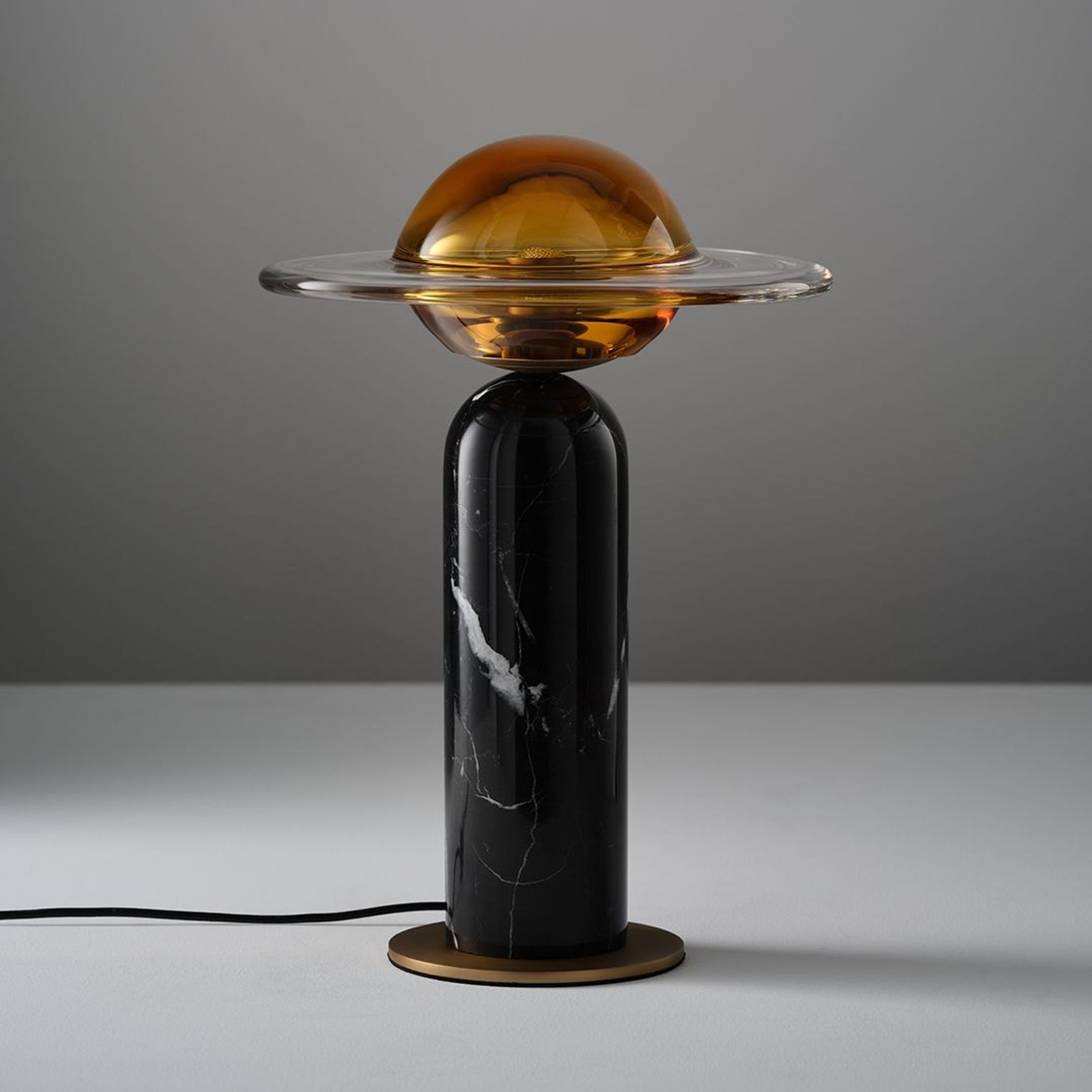 Aqua LED Glass Table Lamp in Black Marble