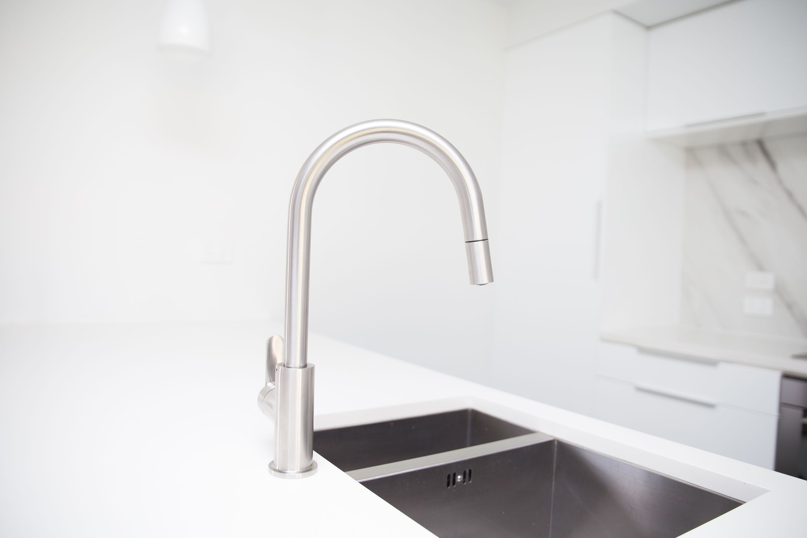Stainless Gooseneck Pull Out Sink Mixer with Cold Start