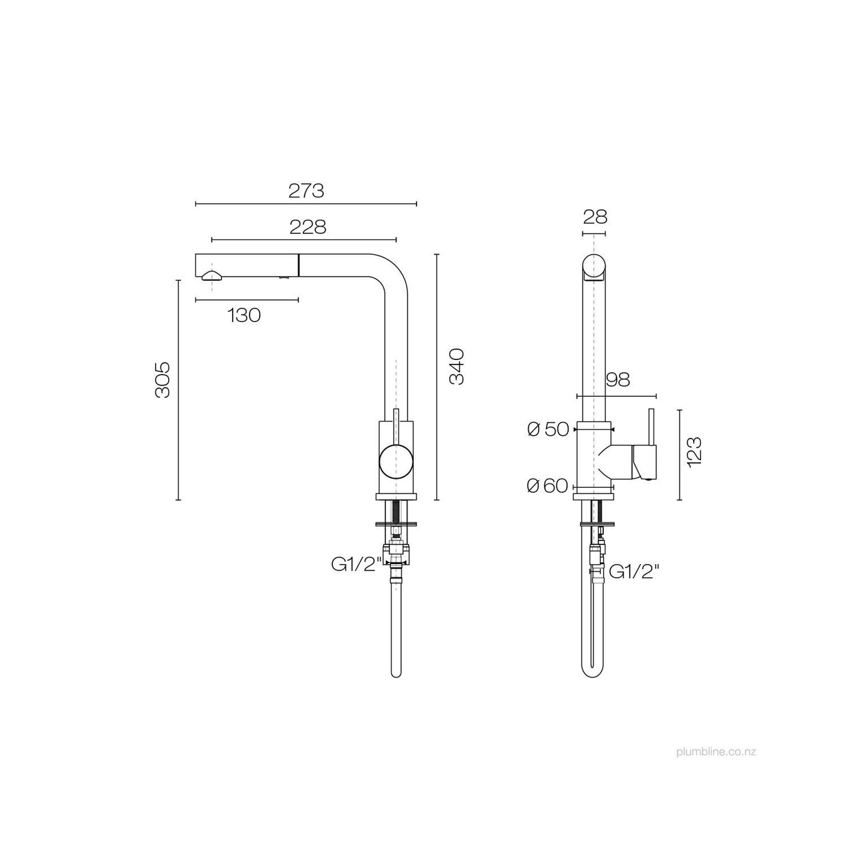 Oli 316 Kitchen Mixer Straight Spout Pull Out Spray