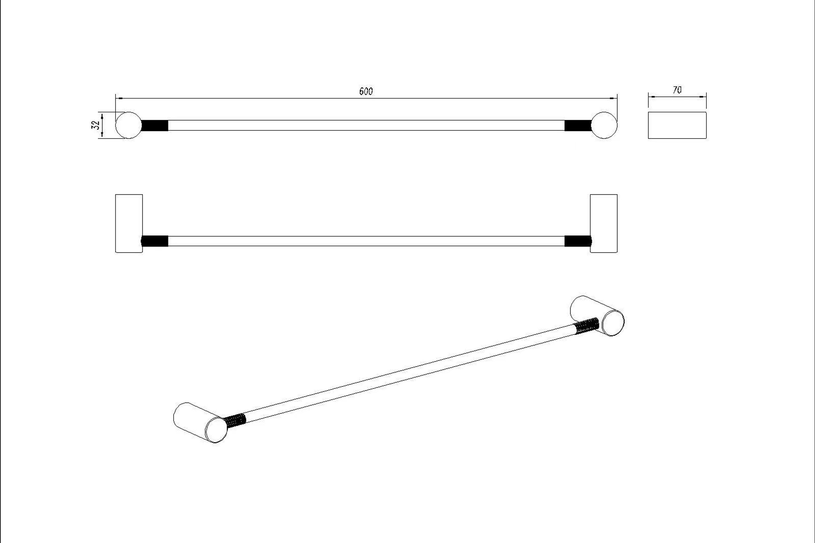 Caddence Single Towel Rail 600mm Brushed Nickel