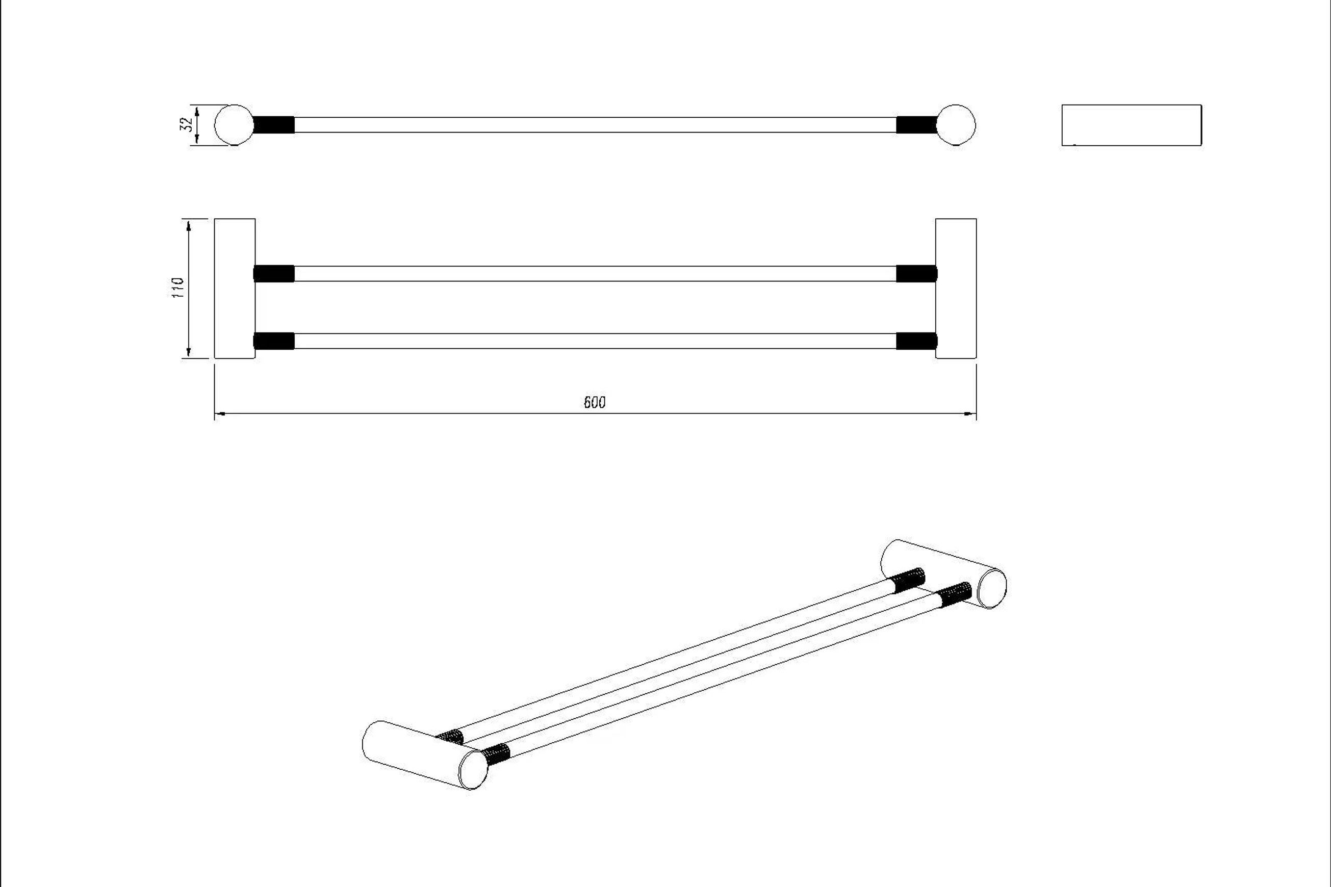 Caddence Double Towel Rail 600mm Gun Metal Grey