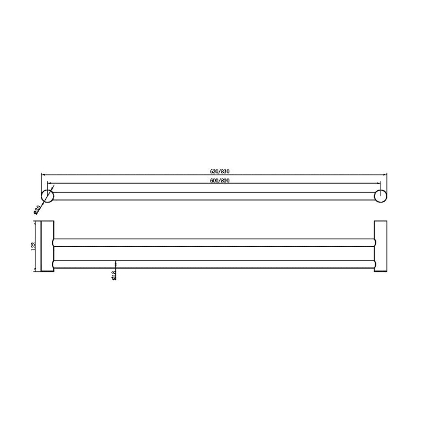 Zen SS316L Double Towel Rail 800mm | Brushed Gold dimensions