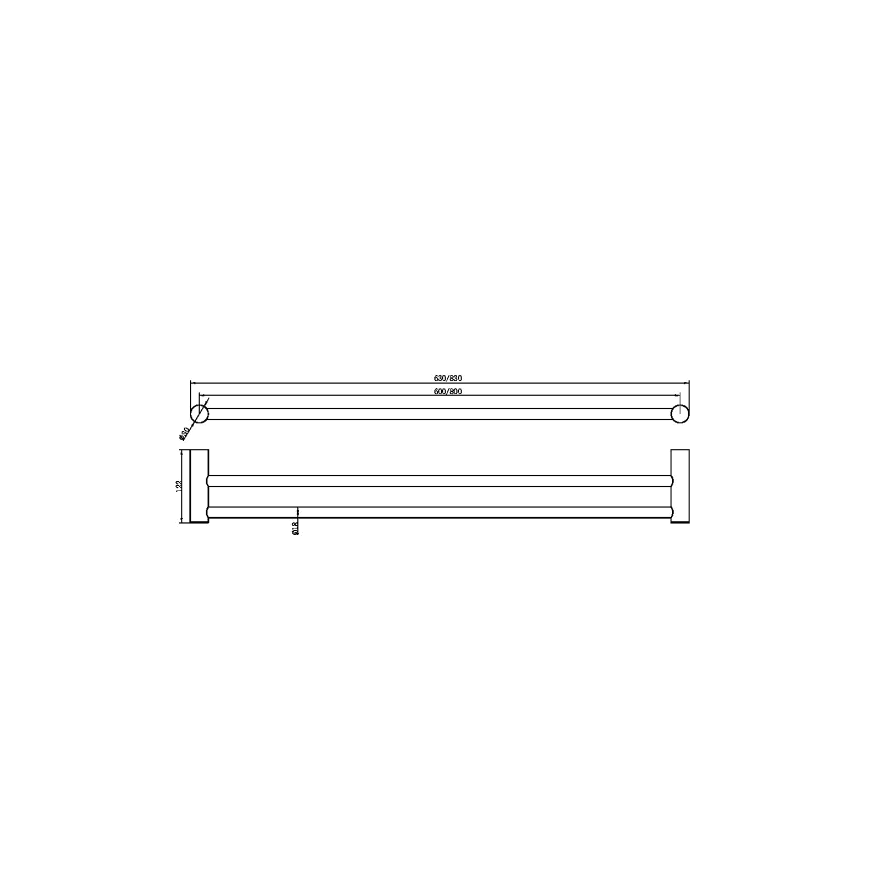 Zen SS316L Double Towel Rail 600mm | Brushed Bronze dimensions