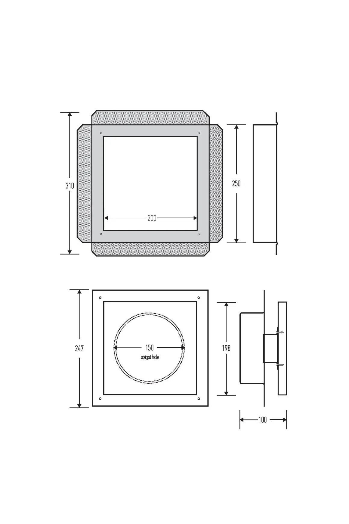 HB1010 / 250 Square Frameless Extraction Grill