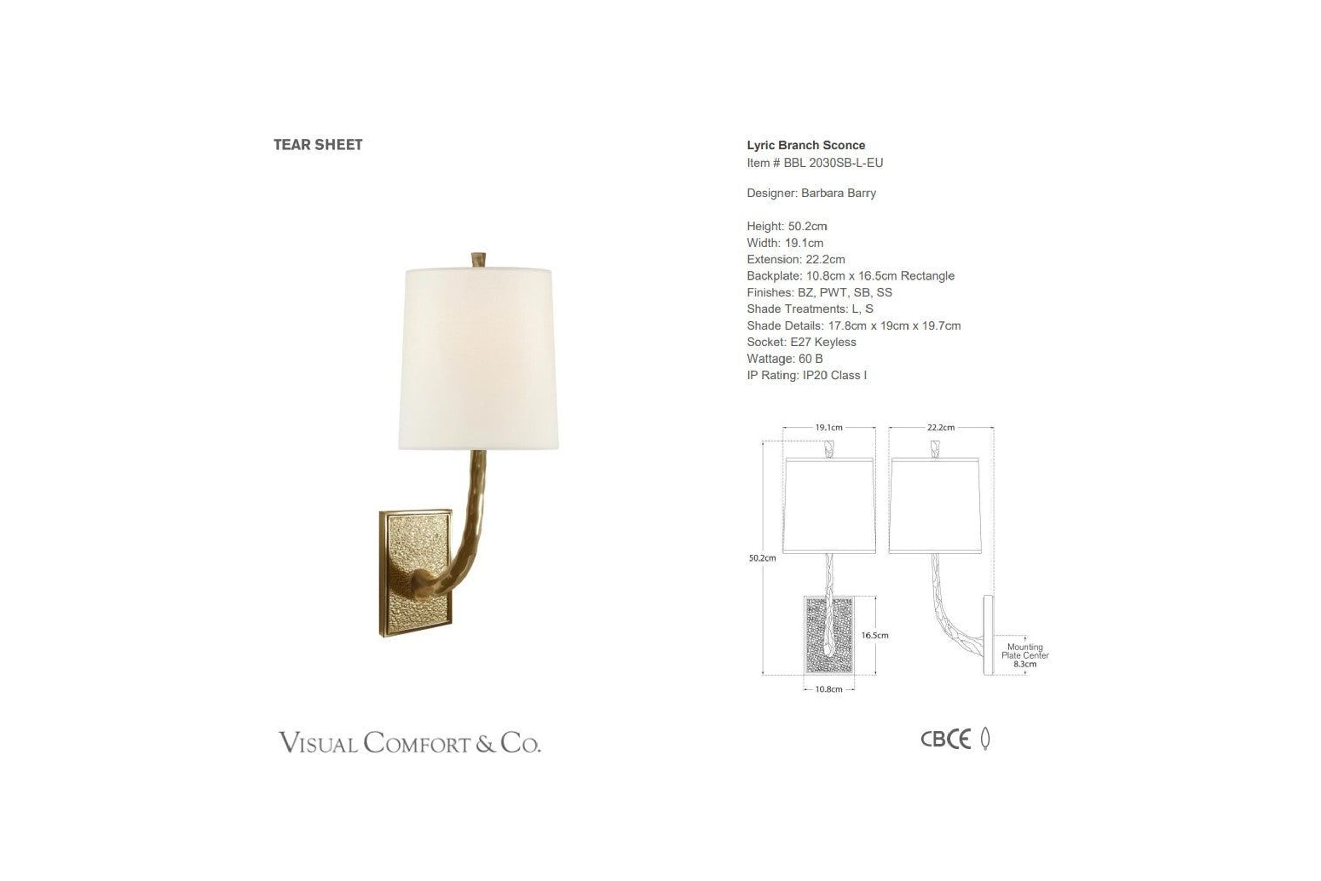 Visual Comfort Barbara Barry Lyric Branch Sconce