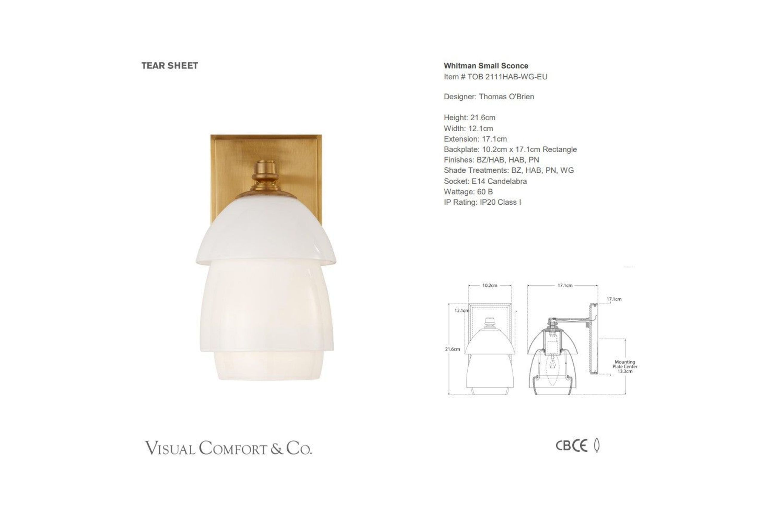 Visual Comfort Thomas O'Brien Whitman Small Sconce