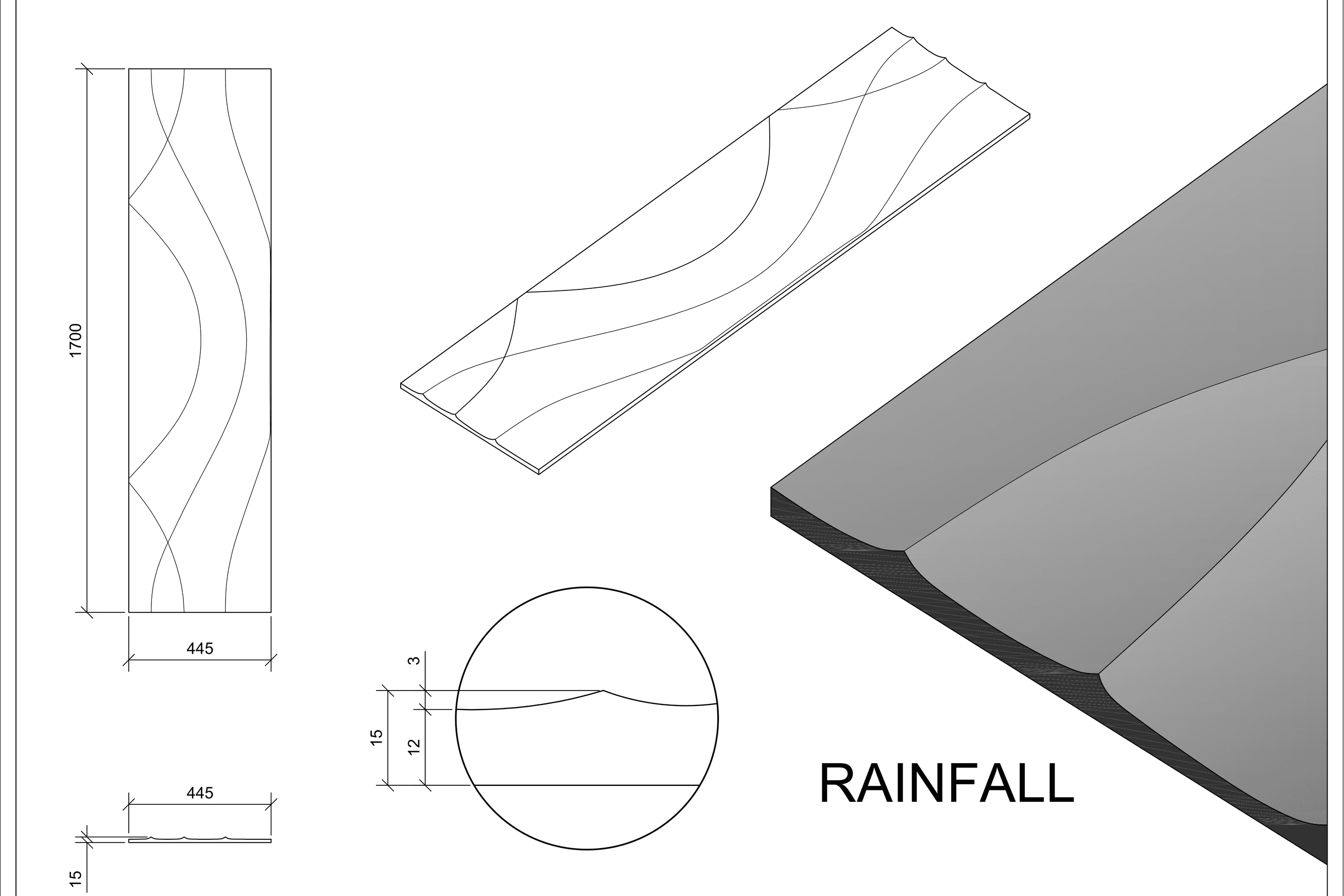 Roctex Rainfall 3D Wall Panel dimensions