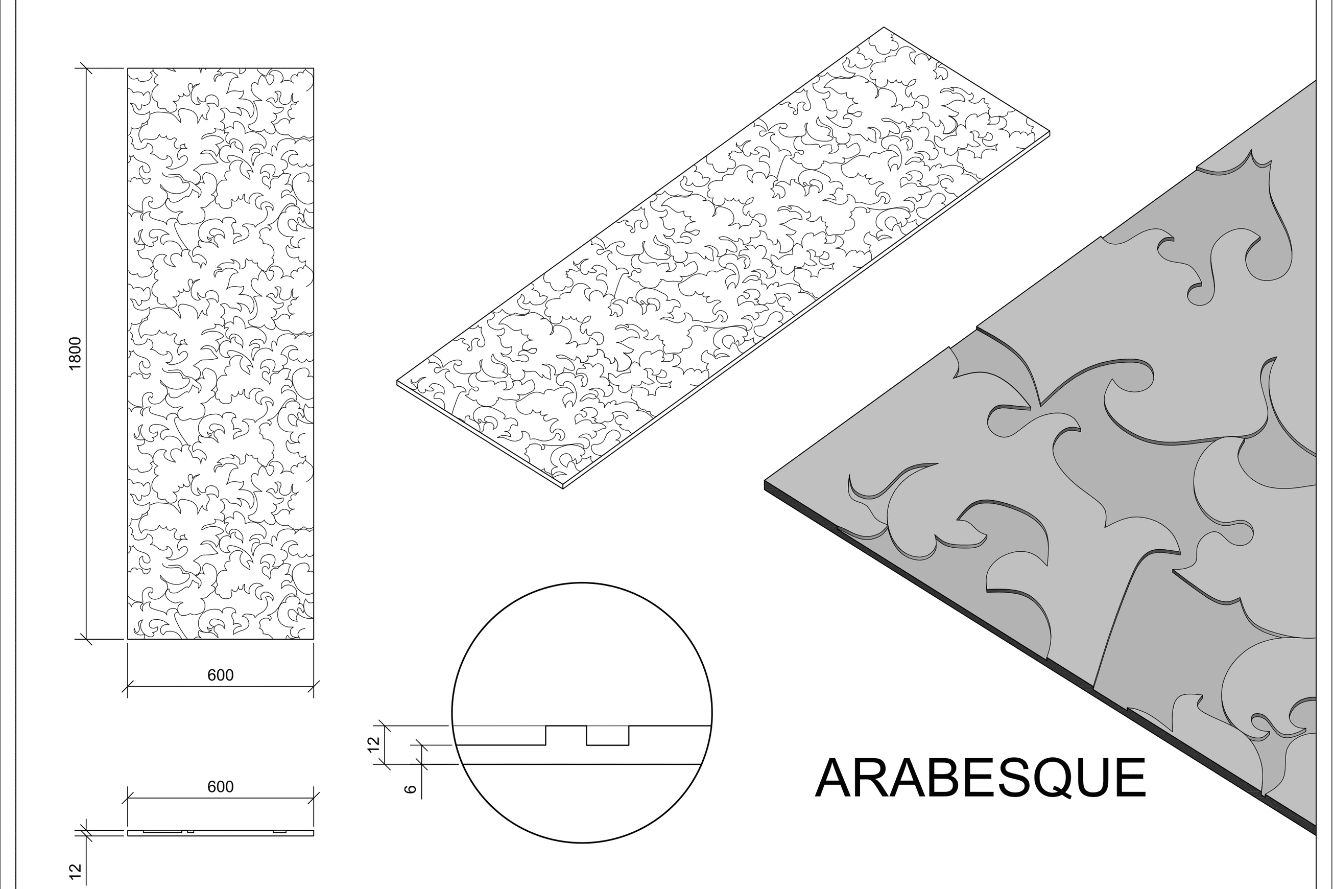 Roctex Arabesque 3D Wall Panel dimensions