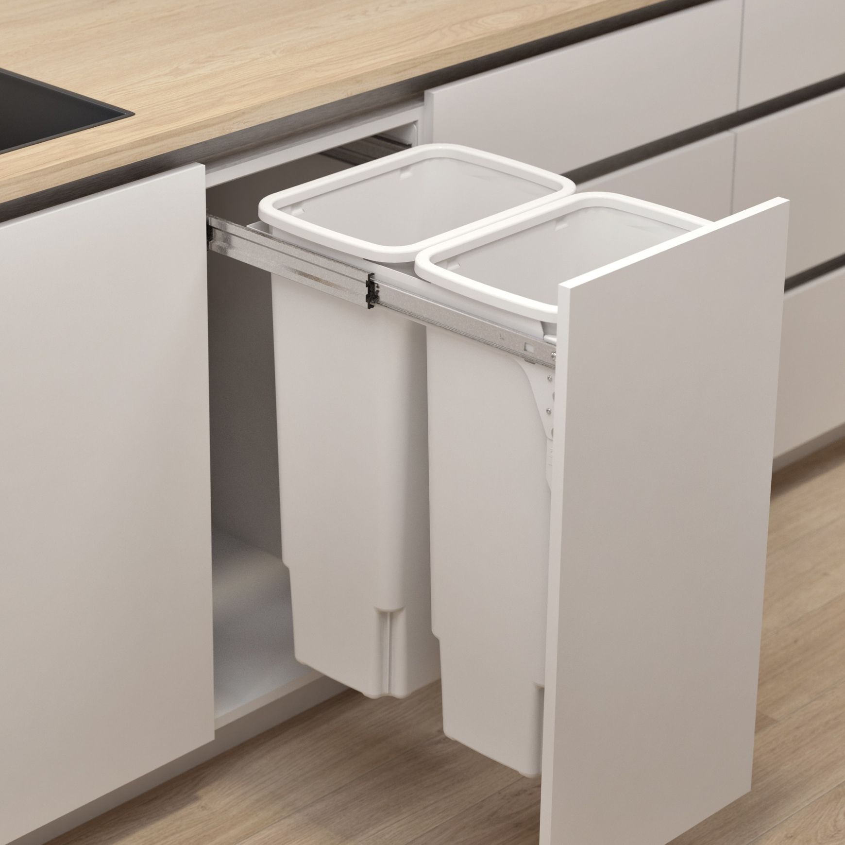 Hideaway Compact Bins 2 x 35L Buckets | Door Pull