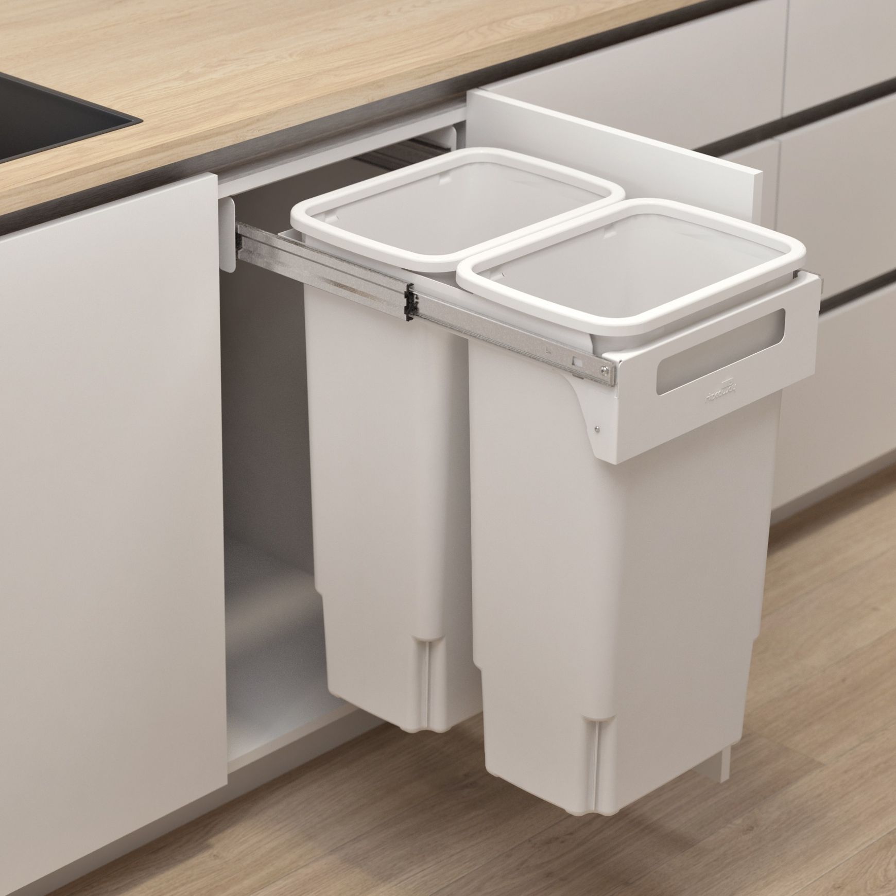 Hideaway Compact Bin 2 x 35L Buckets | Handle Pull