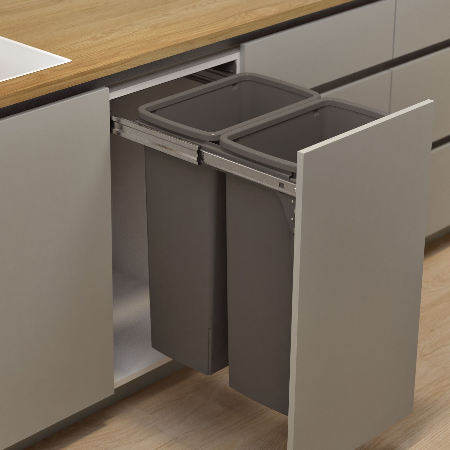 Hideaway Compact 2 x 40L Buckets | Door Pull | Cinder