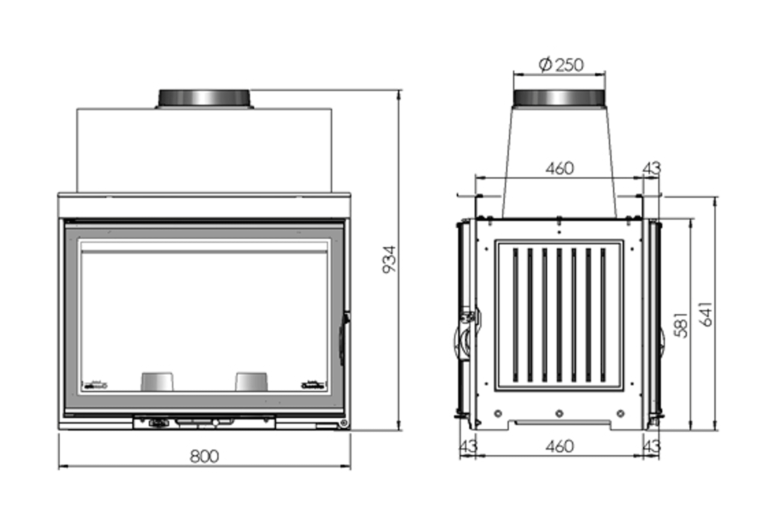 Cheminee Chazelles CDF800L Radiant Wood Fireplace dimensions
