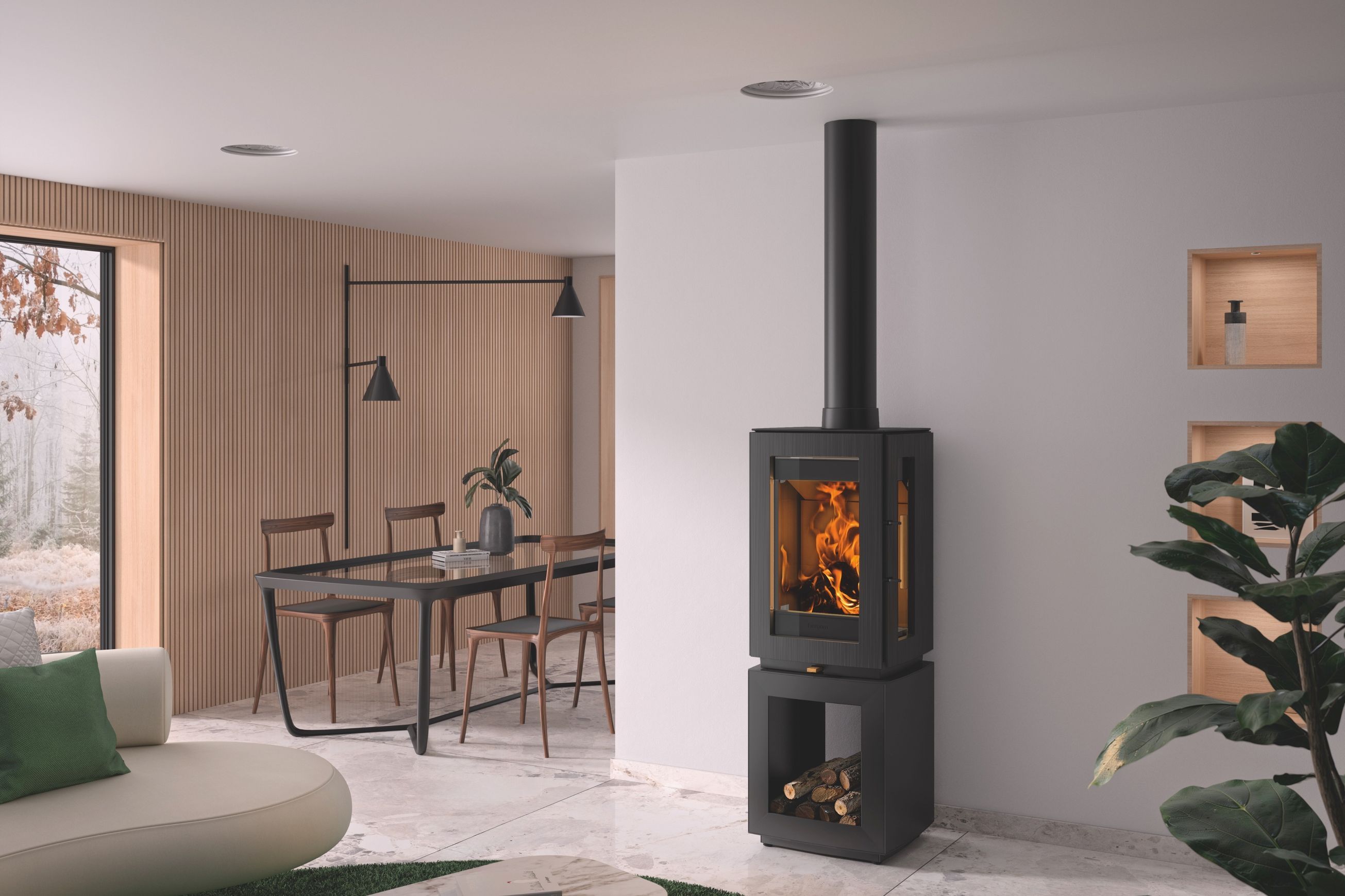 Hergóm Glow Wood Fireplace with Log Base