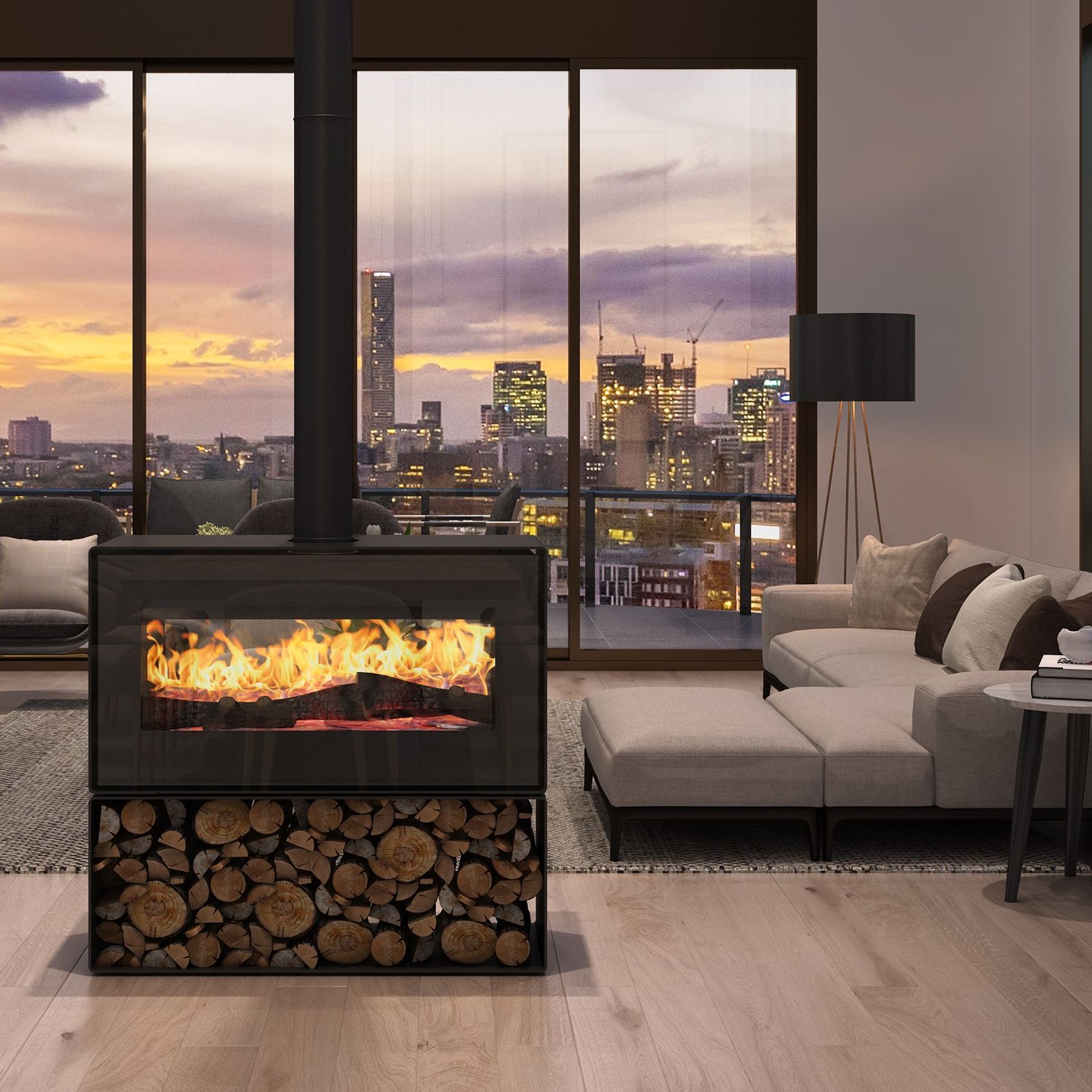 Visionline Taurus Double-Sided Freestanding Wood Fire