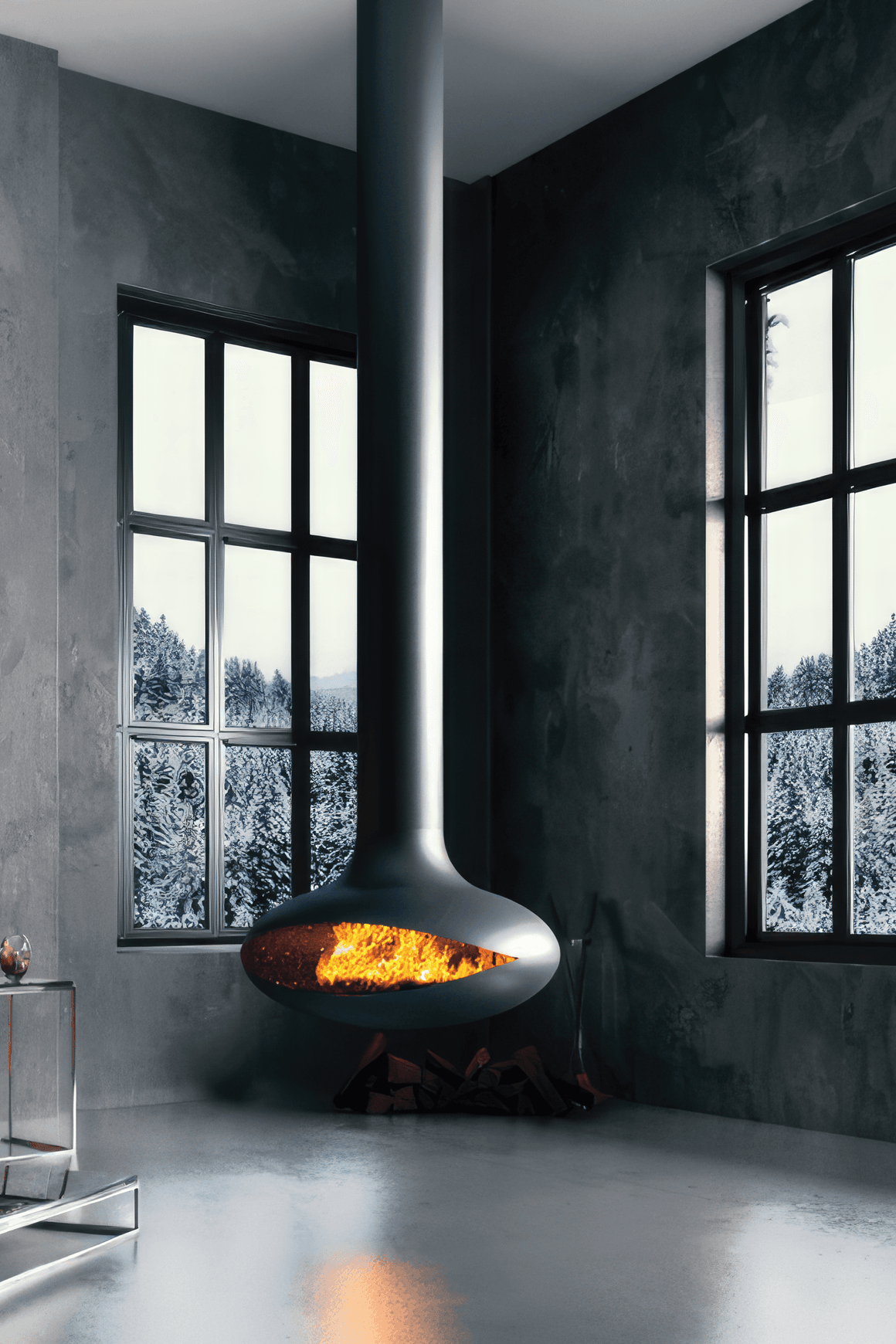 Zen Suspended Elegante Wood Fireplace