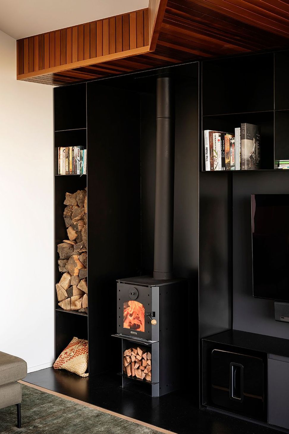 The fireplace in the lounge area.