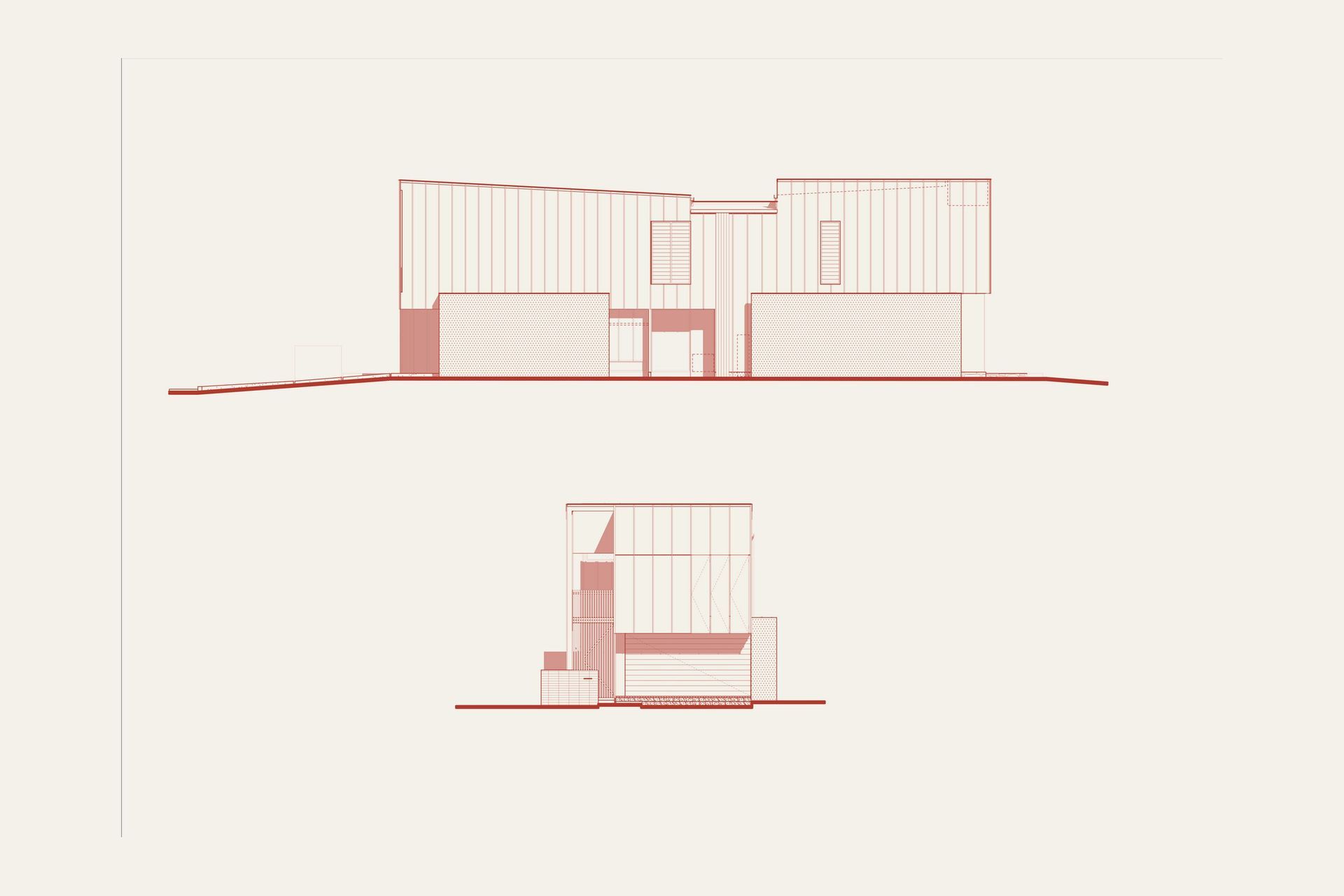 Viner Residence - Elevation. Elevation drawings of the side and rear.