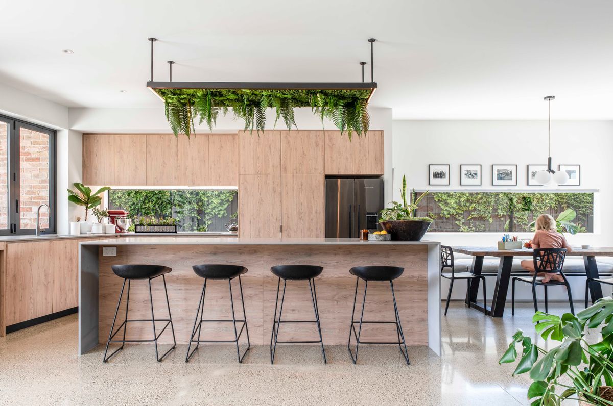 French Oak and Sleek Matte Concrete Kitchen