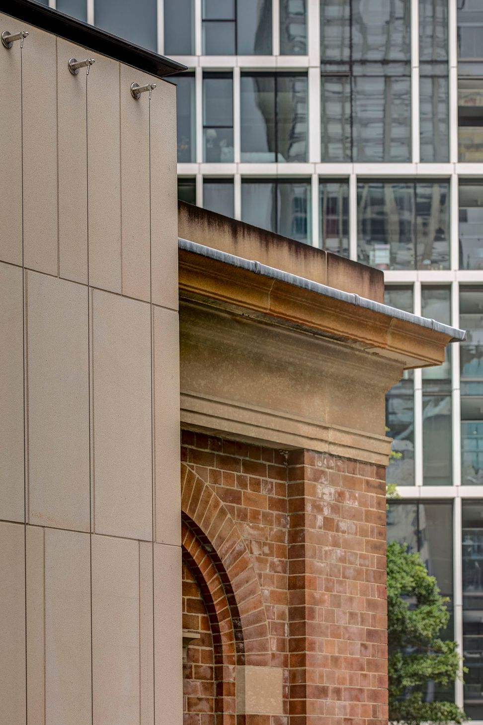 Contrast of historic and contemporary fabric.