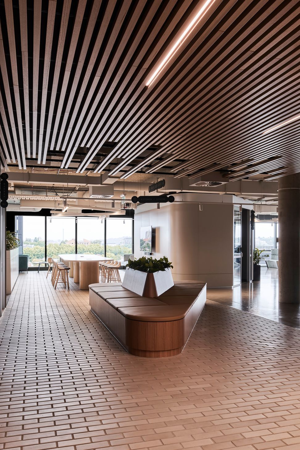 Aluminium brick tiles are warm and inviting in this space