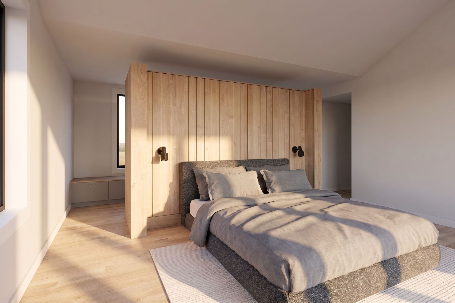 A-modern-bedroom-features-a-large-bed-with-a-dark-textured-headboard-and-soft-gray-linens-Behind-th.jpeg