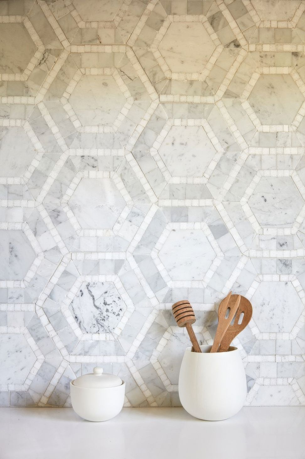 Carrara Marble and White Splashback Tiles