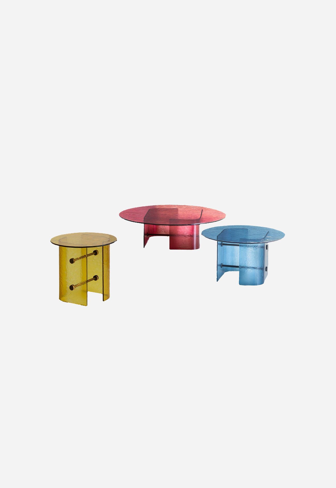 Double L Glaze Coffee Tables. The Double L Glaze coffee tables introduce a vibrant all-glass edition, available in three sizes and in Honey, Cherry, and Blueberry hues. With a feminine, minimalist aesthetic, the collection is defined by its lightness, refined craftsmanship, and intricate details.