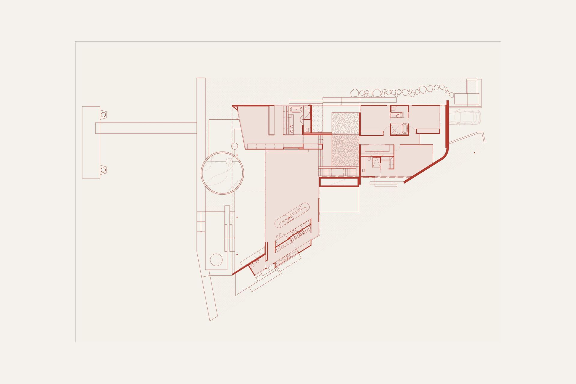 0042 Residence - Site Plan. Site plan showing the pool and canal frontage.