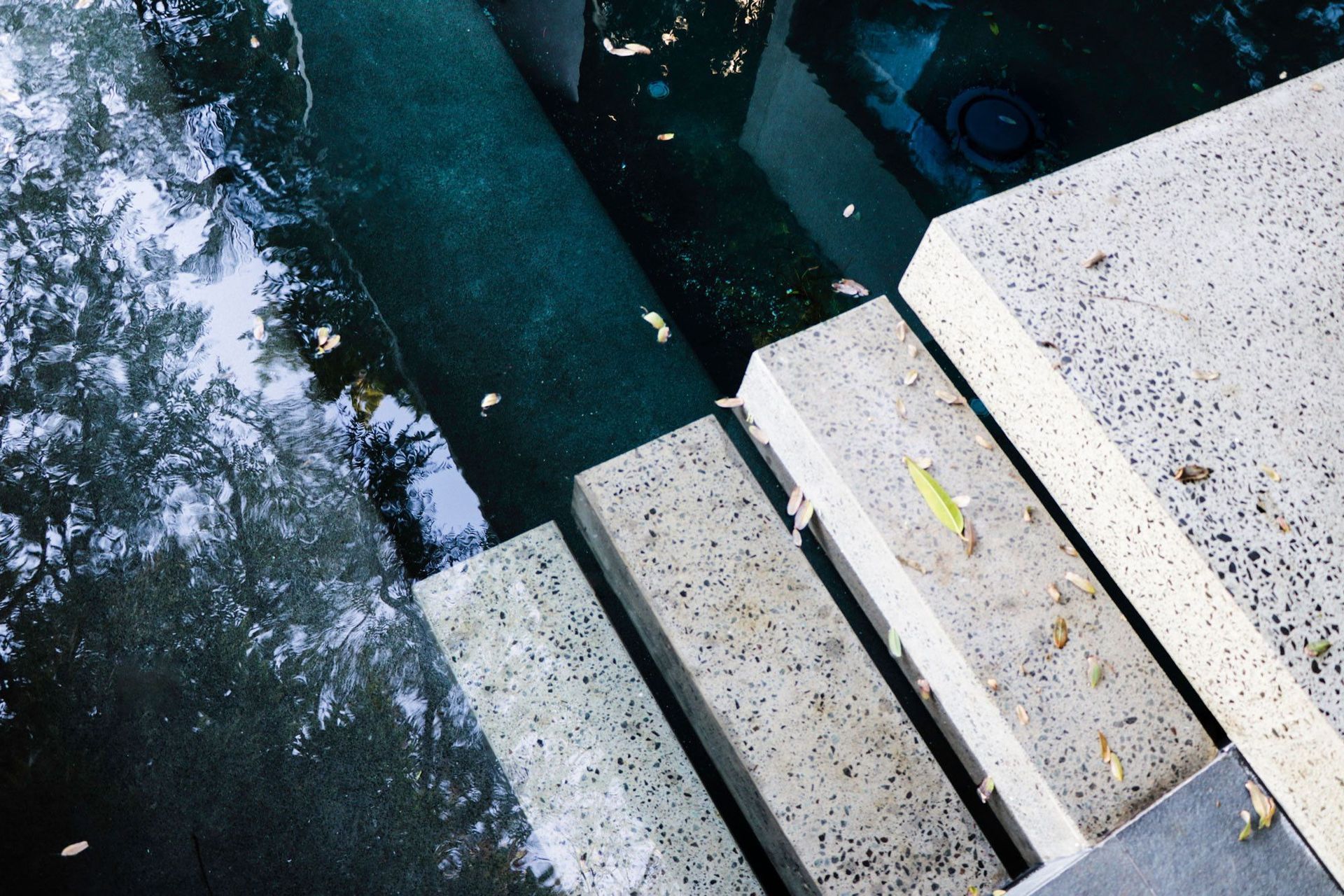 McGovern Residence - Pool. Concrete stepping stones crossing the reflection pond.