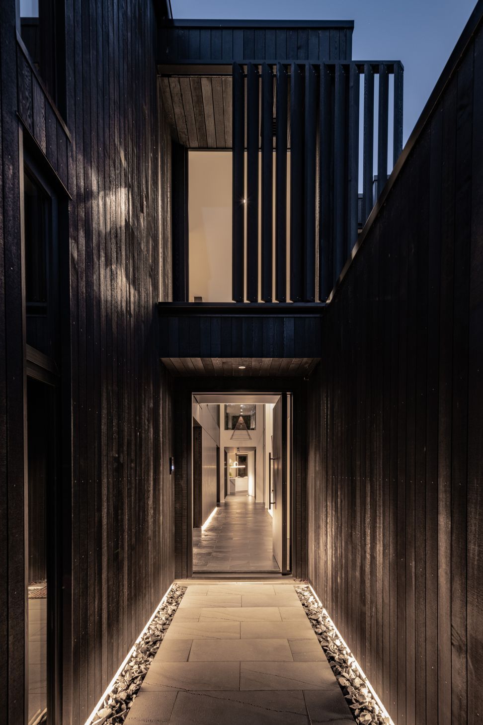 Slate tiles continue from the exterior to the interior.