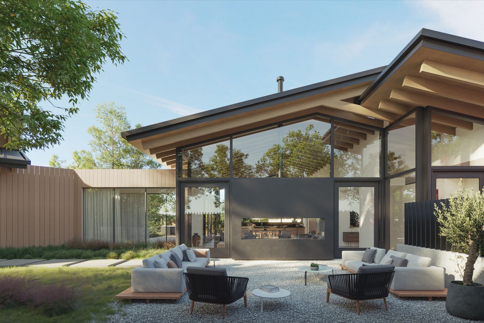 A patio flanking the entrance is easily accessible from the foyer and living area, creating an
indoor/outdoor arrangement that facilitates hosting and entertaining