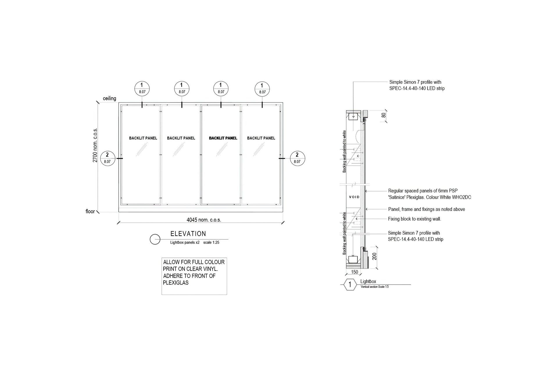 Our experience with lightboxes has told us that there are two key methods of lighting them using LED strip – back-lighting, which is done by running a series of LED strips in parallel at regular centres with light directed towards the diffuser. The second method, as used in this case study is achieved by lighting the perimeter of the light box with the light source orientated perpendicular to the diffuser.  This method floods the inside of the light box and relys, in part, on reflectance from the backing panel inside the box. For best results, the backing board should be white. Darker coloured back panels will create a brighter halo around the perimeter and a duller area towards the centre.  Perimeter lighting works well with small or narrow light boxes such as the ones at NZDF.