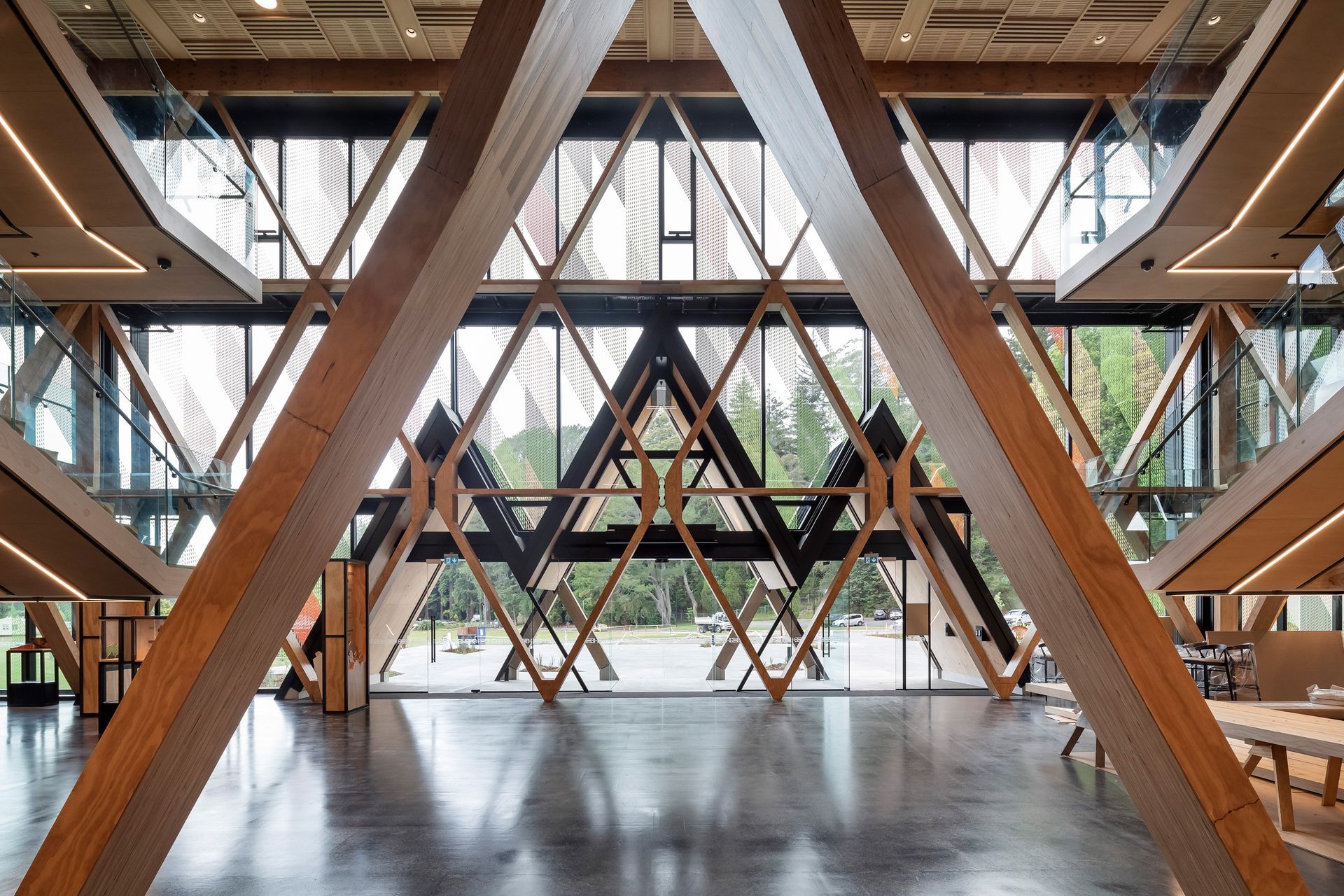 Once inside, the true nature of the diagrid pattern is revealed in what the architects refer to as a 'wow' moment.