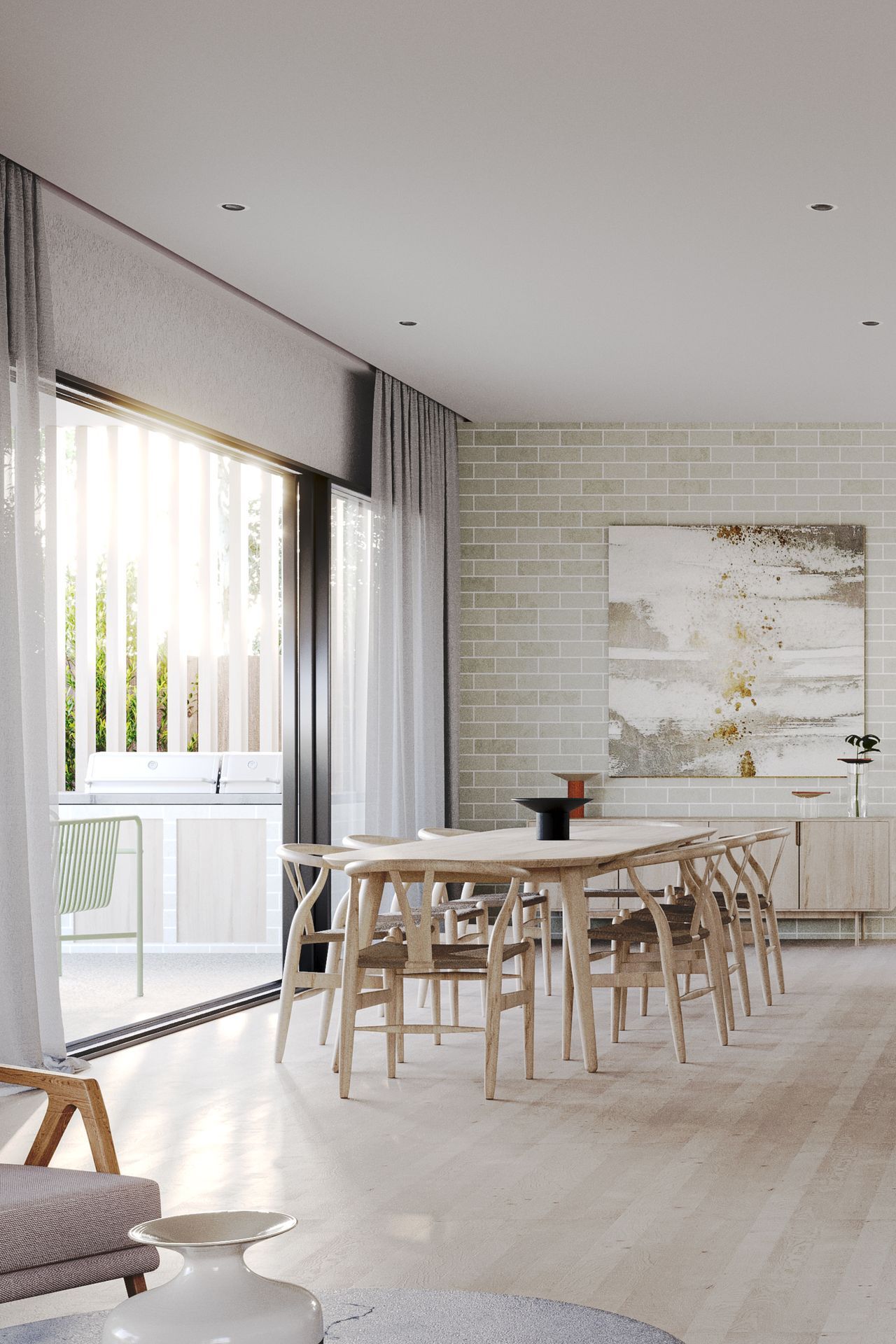 With an enclosed awning and built-in BBQ, the main veranda acts as a natural extension to the kitchen and dining area, providing an additional space for entertaining and relaxing.